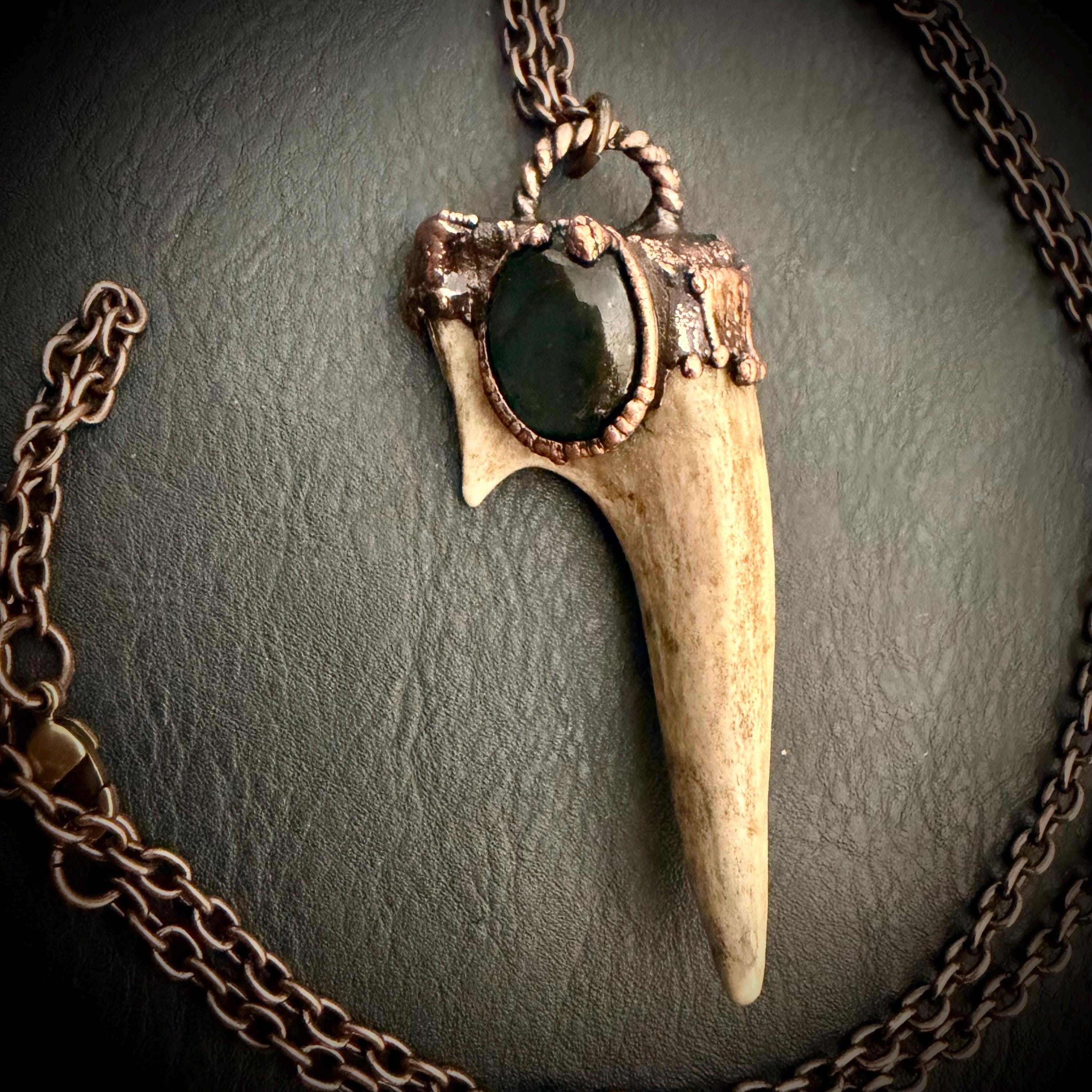 Electroformed Antler Necklace with Labradorite – Copper Nature Jewelry