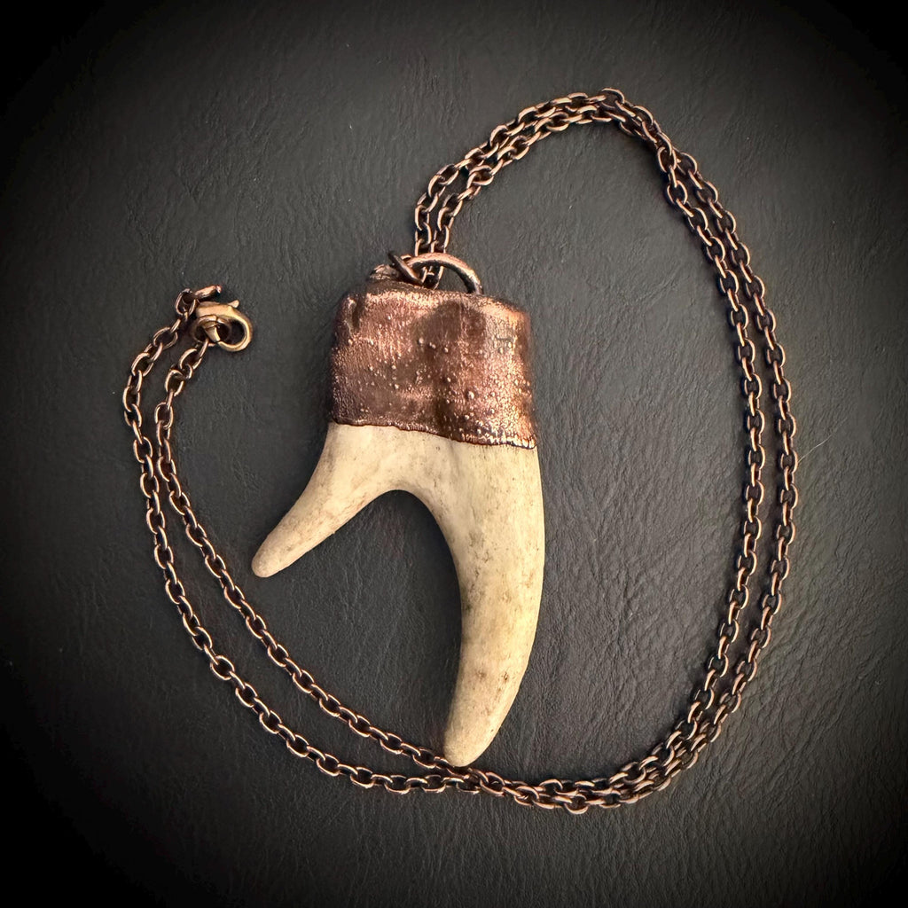 Electroformed Antler Necklace with Labradorite & Obsidian – Copper Nature Jewelry