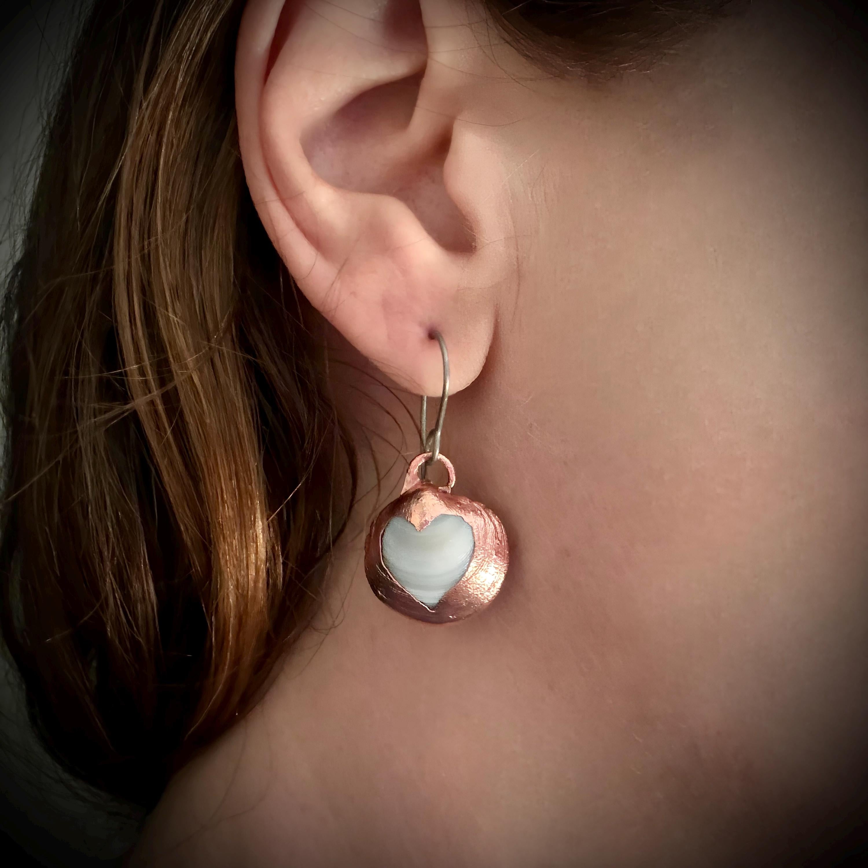 Electroformed Seashell Heart Earrings | Copper Shell Earrings | Titanium Ear Wires | Coastal Jewelry | Ocean Inspired Handmade Earrings