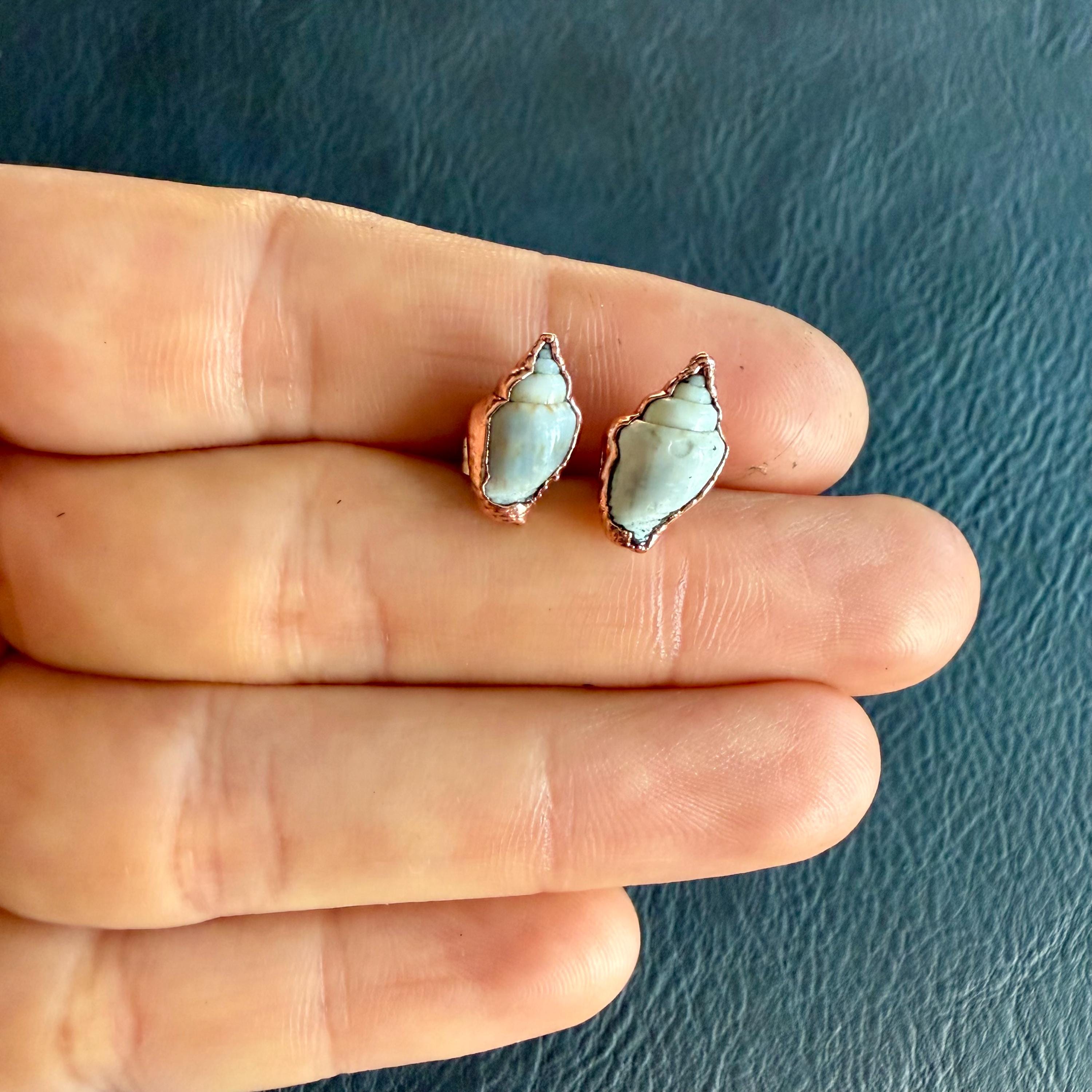Tiny Electroformed Seashell Stud Earrings | Real Shell Earrings | Coastal Jewelry | Stainless Steel Posts | Beach Lover Gift