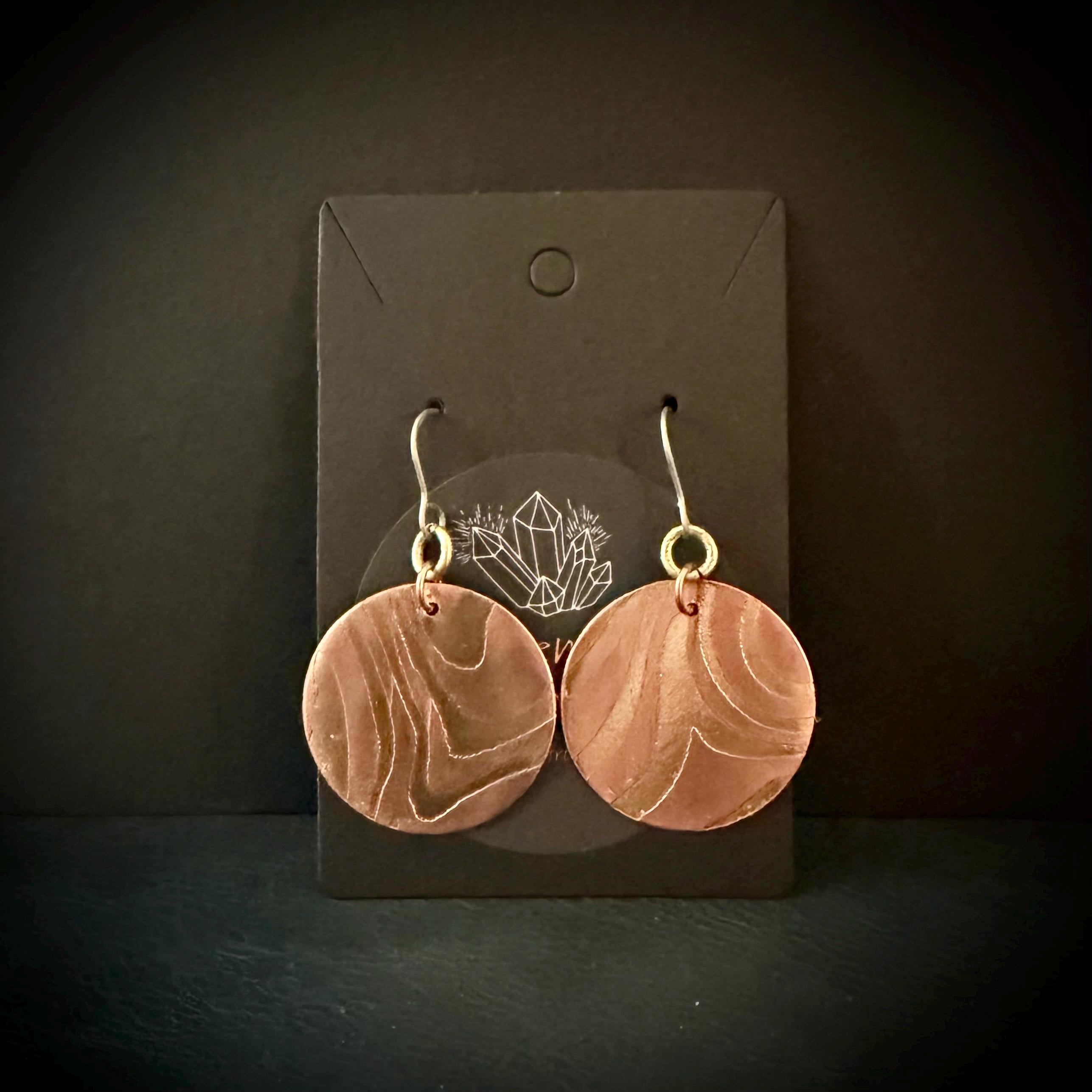 Copper & Brass Circle Earrings | Handcrafted Mixed Metal Statement Earrings | Titanium Ear Wires