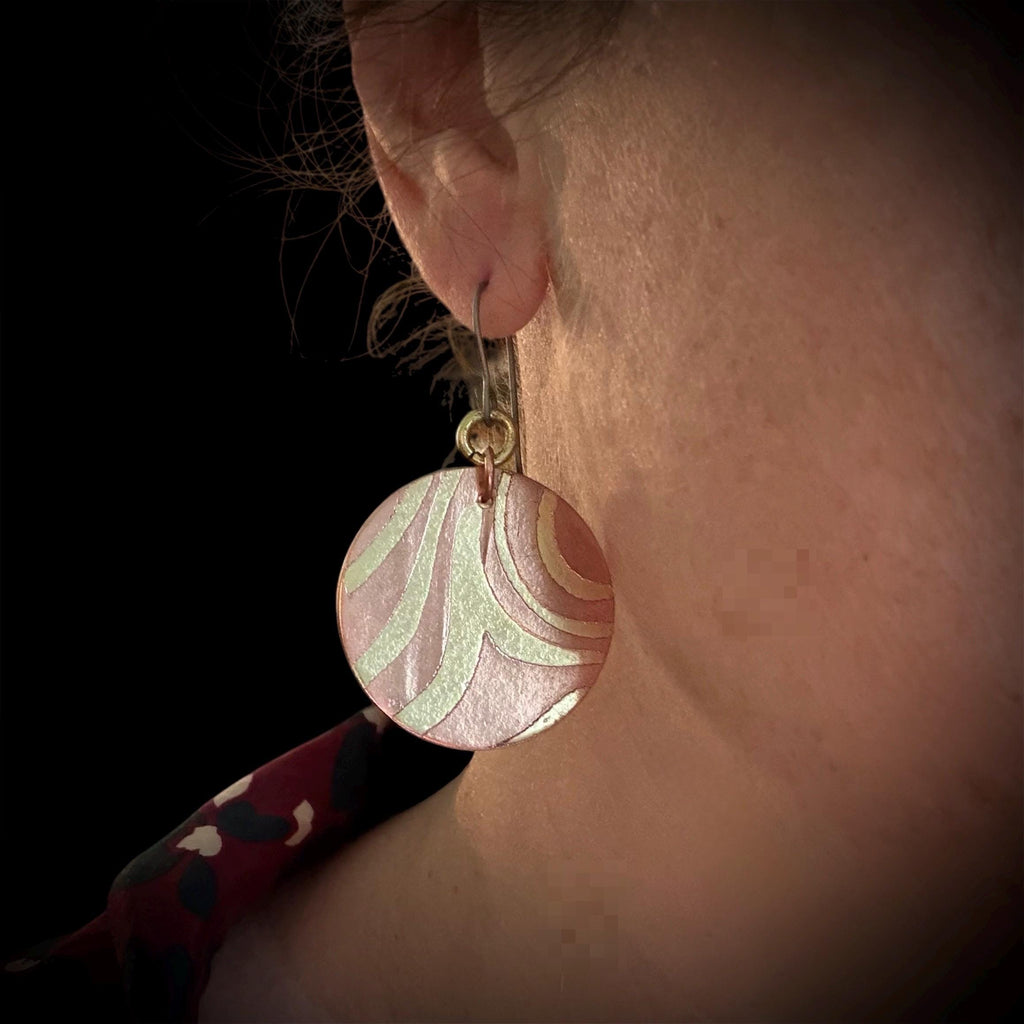 Copper & Brass Circle Earrings | Handcrafted Mixed Metal Statement Earrings | Titanium Ear Wires