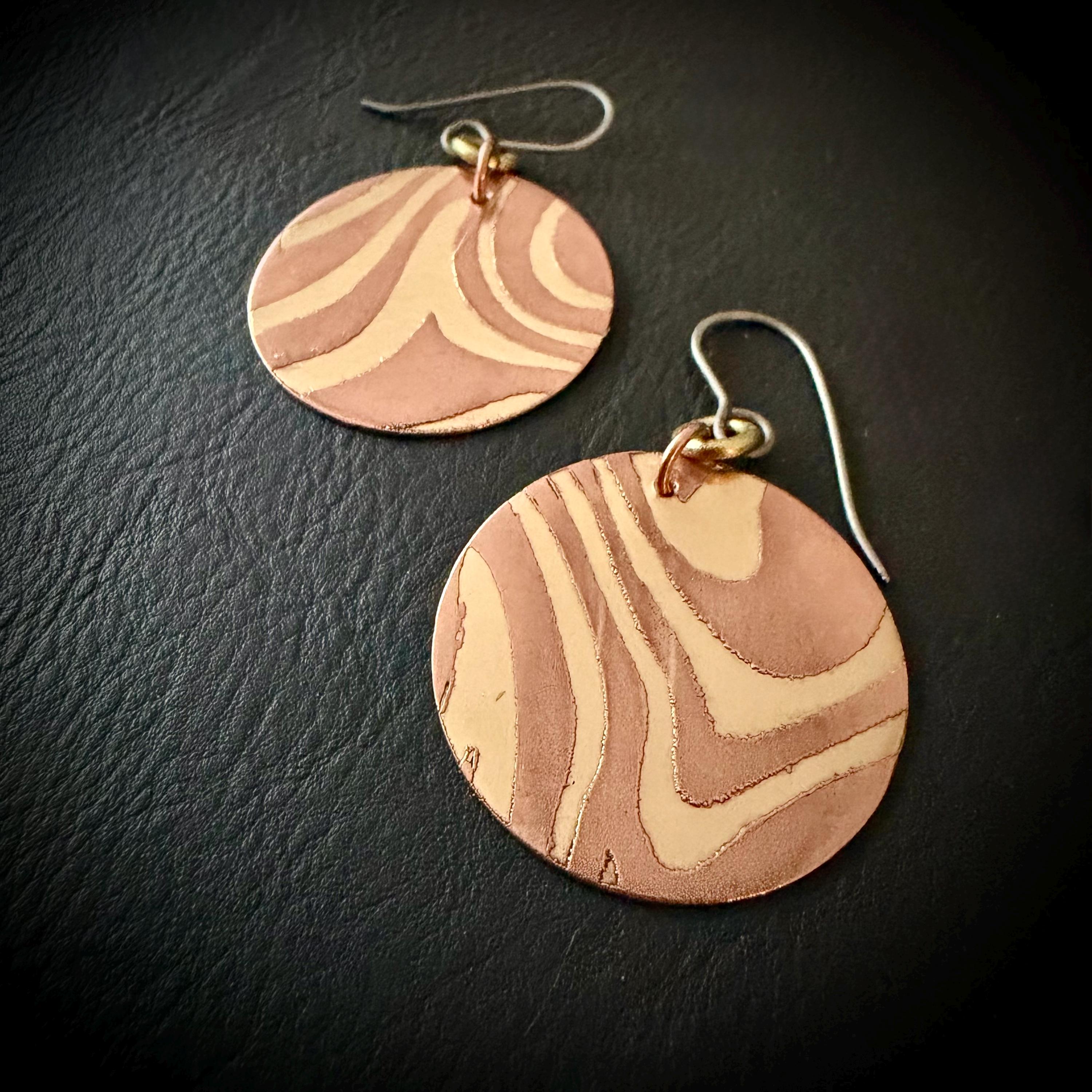 Copper & Brass Circle Earrings | Handcrafted Mixed Metal Statement Earrings | Titanium Ear Wires