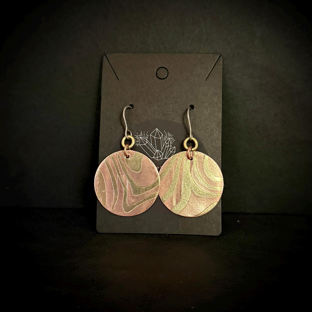 Copper & Brass Circle Earrings | Handcrafted Mixed Metal Statement Earrings | Titanium Ear Wires