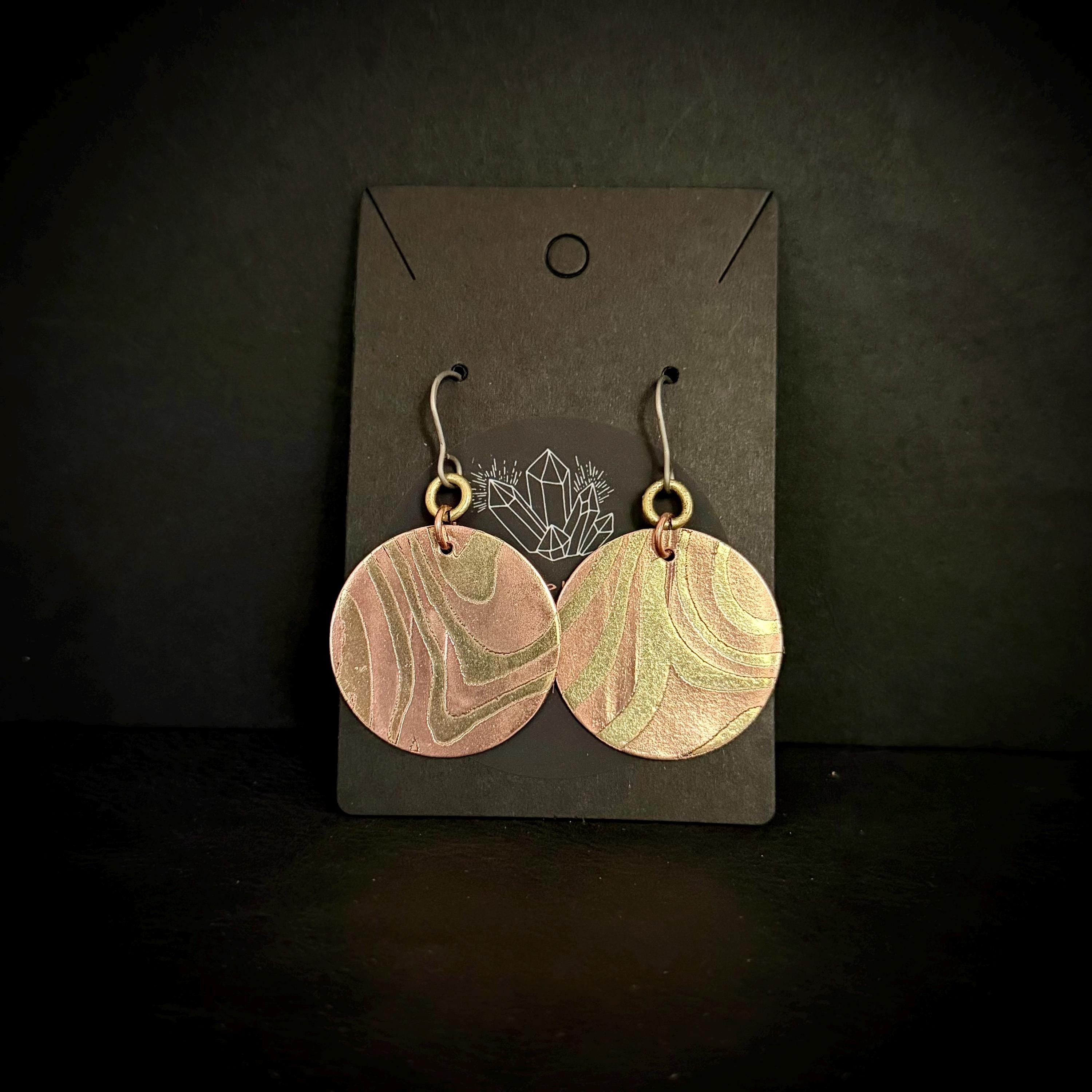 Copper & Brass Circle Earrings | Handcrafted Mixed Metal Statement Earrings | Titanium Ear Wires