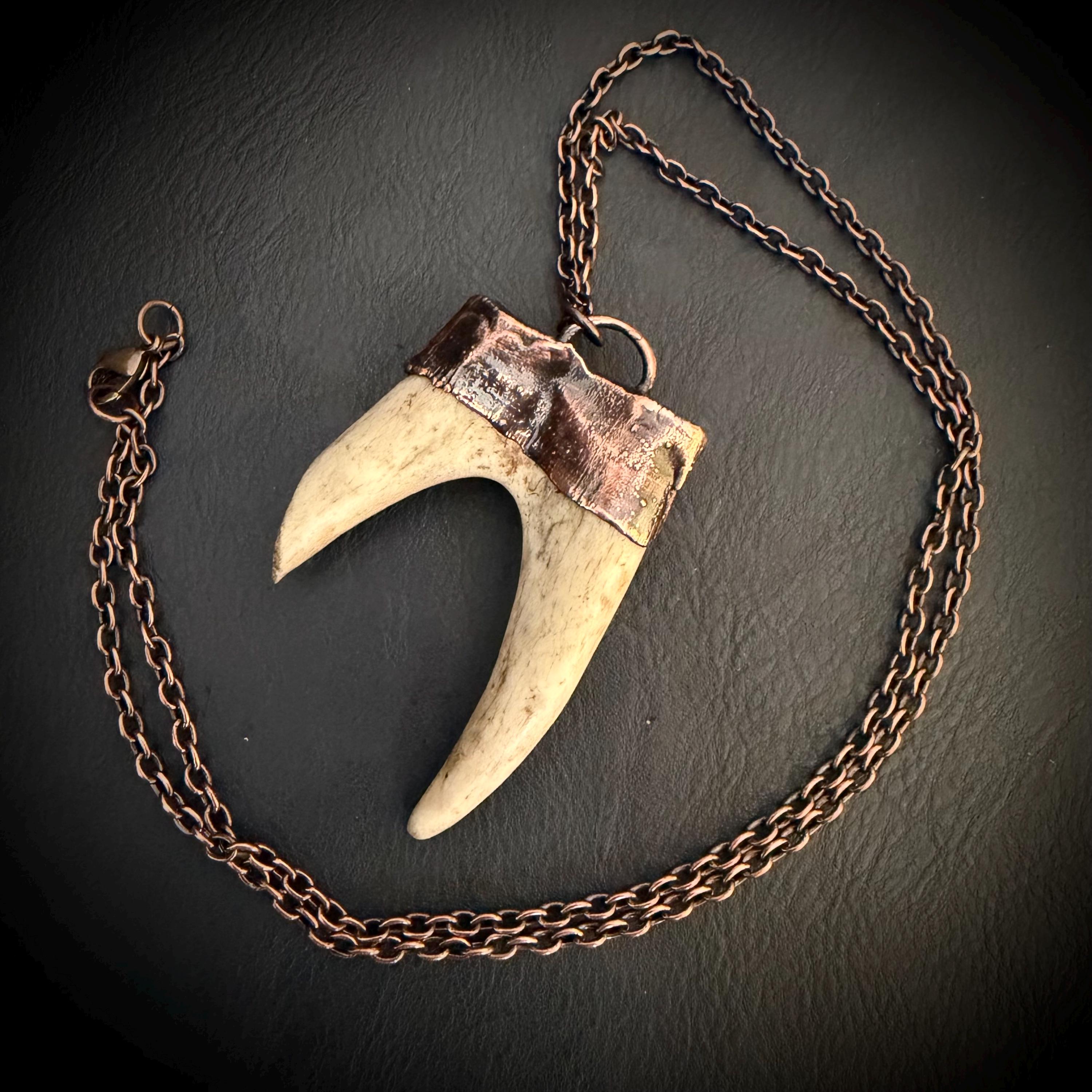 Electroformed Antler Necklace with Labradorite & Obsidian – Copper Nature Jewelry