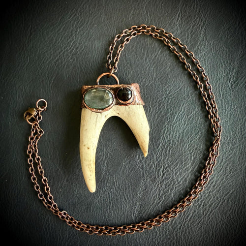 Electroformed Antler Necklace with Labradorite & Obsidian – Copper Nature Jewelry