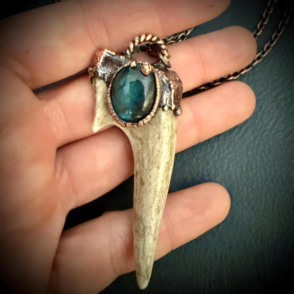 Electroformed Antler Necklace with Labradorite – Copper Nature Jewelry
