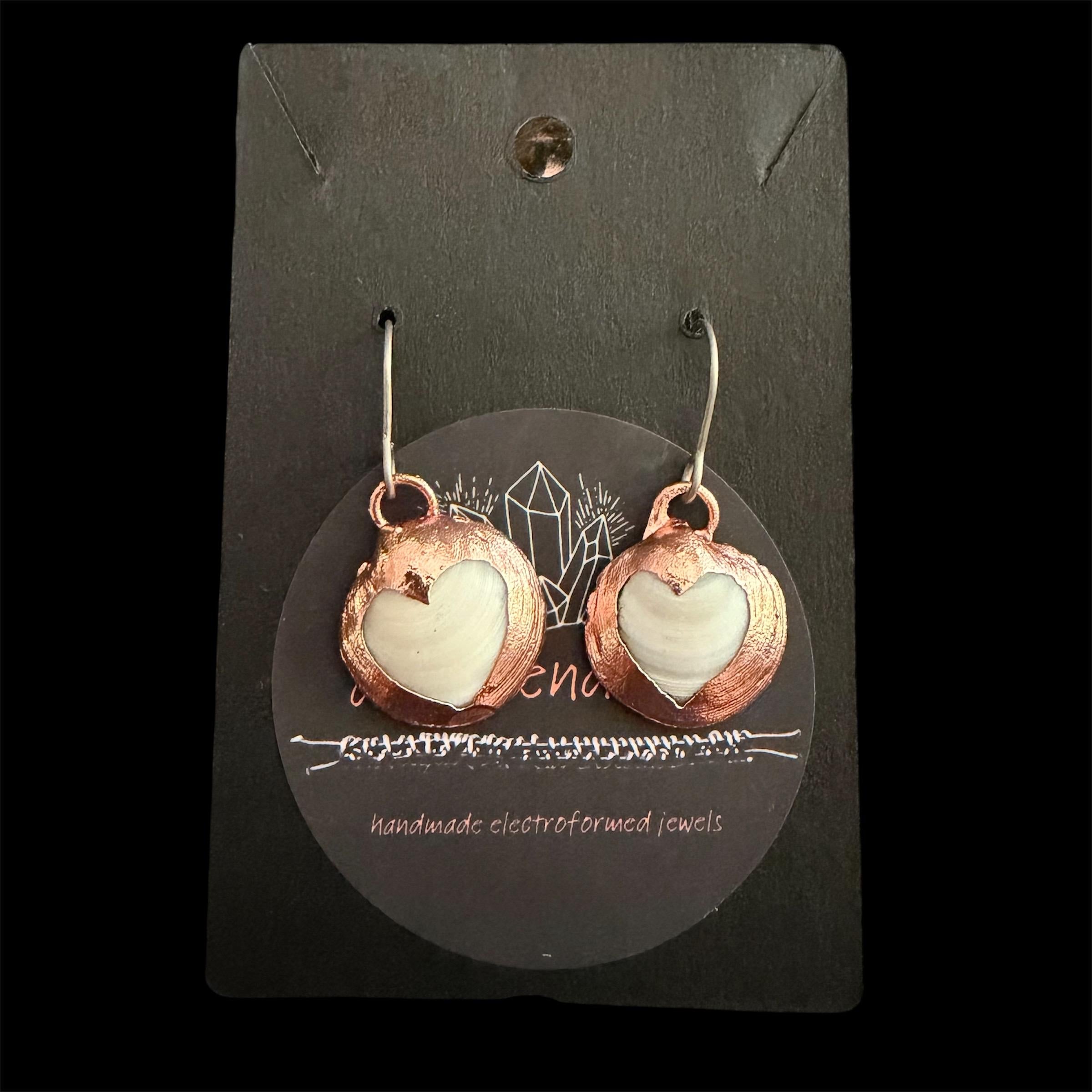 Electroformed Seashell Heart Earrings | Copper Shell Earrings | Titanium Ear Wires | Coastal Jewelry | Ocean Inspired Handmade Earrings