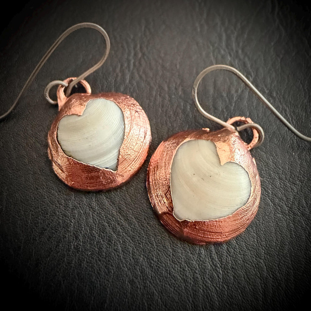 Electroformed Seashell Heart Earrings | Copper Shell Earrings | Titanium Ear Wires | Coastal Jewelry | Ocean Inspired Handmade Earrings