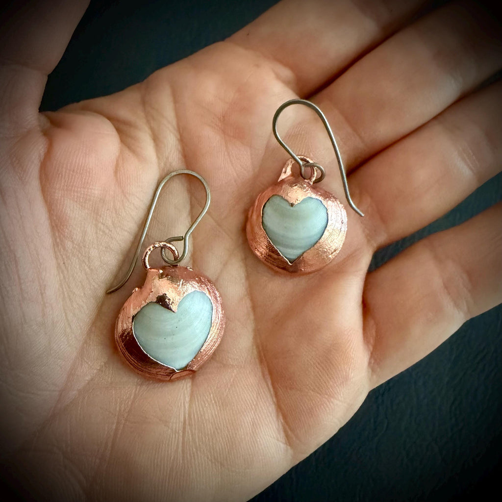Electroformed Seashell Heart Earrings | Copper Shell Earrings | Titanium Ear Wires | Coastal Jewelry | Ocean Inspired Handmade Earrings