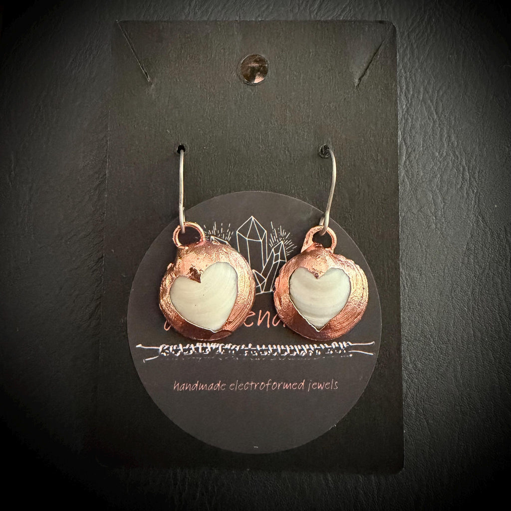 Electroformed Seashell Heart Earrings | Copper Shell Earrings | Titanium Ear Wires | Coastal Jewelry | Ocean Inspired Handmade Earrings