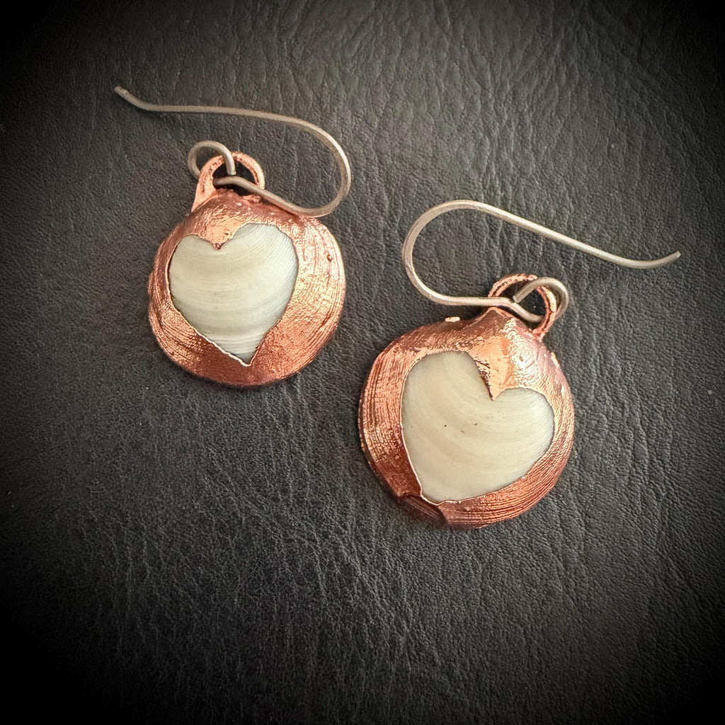 Electroformed Seashell Heart Earrings | Copper Shell Earrings | Titanium Ear Wires | Coastal Jewelry | Ocean Inspired Handmade Earrings