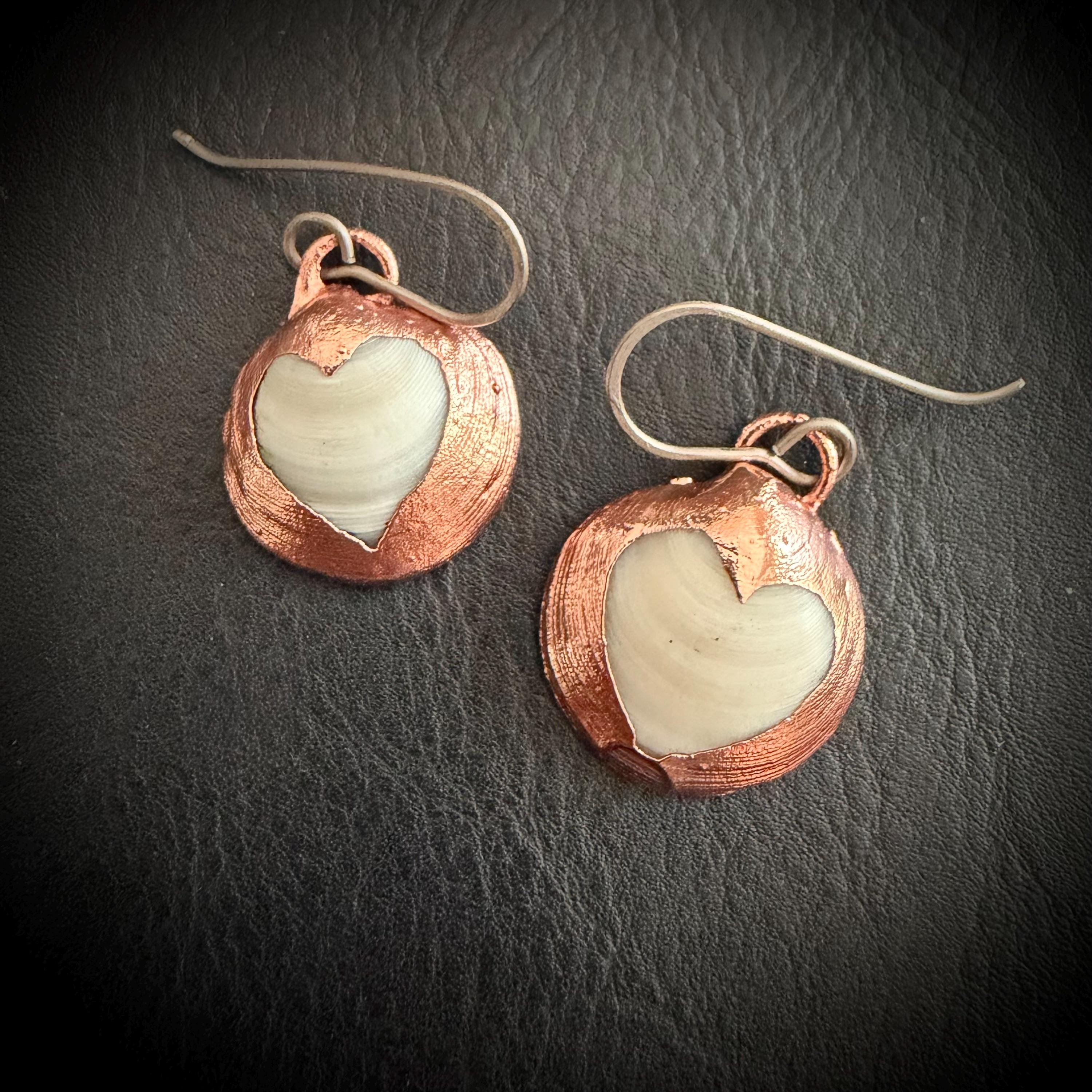 Electroformed Seashell Heart Earrings | Copper Shell Earrings | Titanium Ear Wires | Coastal Jewelry | Ocean Inspired Handmade Earrings