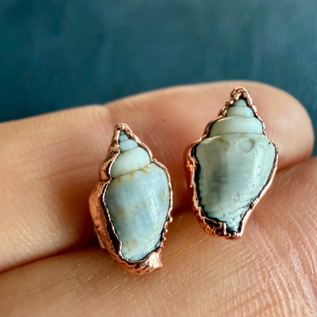 Tiny Electroformed Seashell Stud Earrings | Real Shell Earrings | Coastal Jewelry | Stainless Steel Posts | Beach Lover Gift