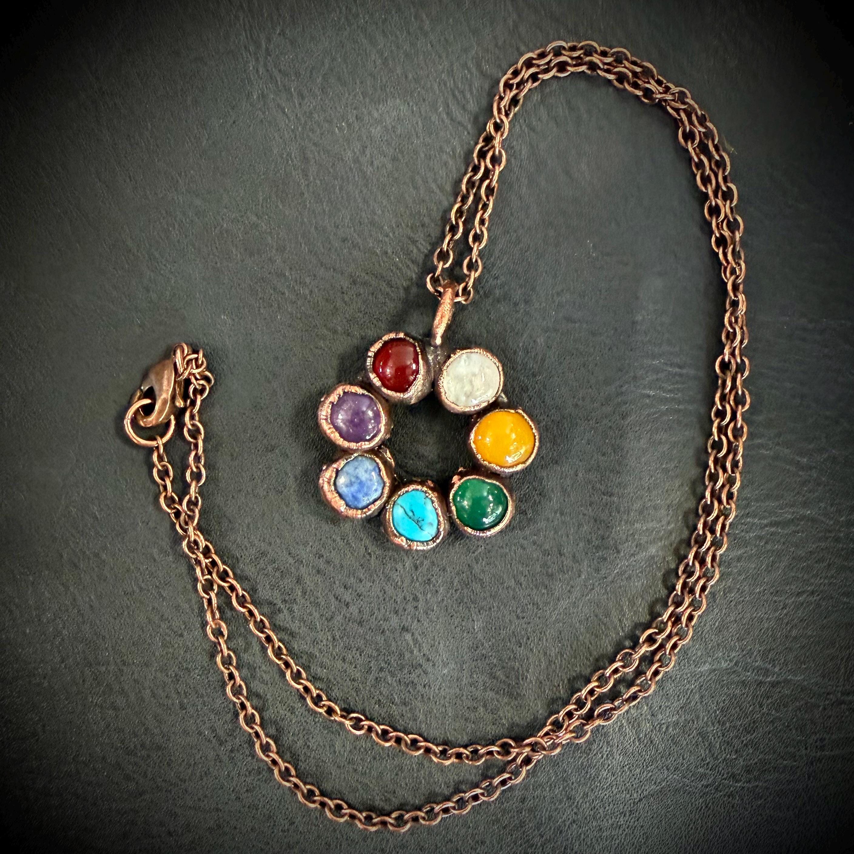 Chakra Rainbow Circle Electroformed Necklace / Pride Necklace