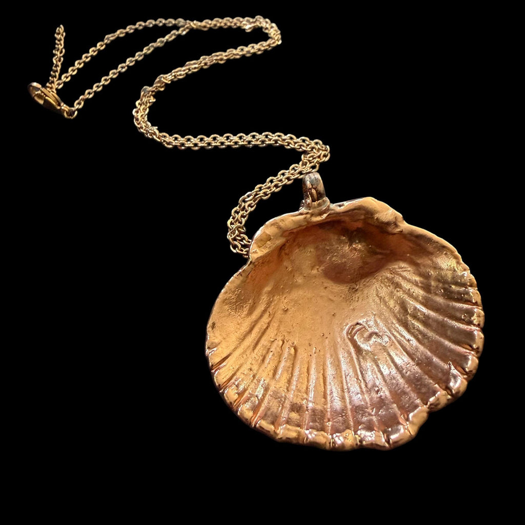 Real Sea Shell Electroformed Copper Necklace | Handmade Coastal Pendant | Rose Gold Stainless Steel Chain | One-of-a-Kind Beach Jewelry