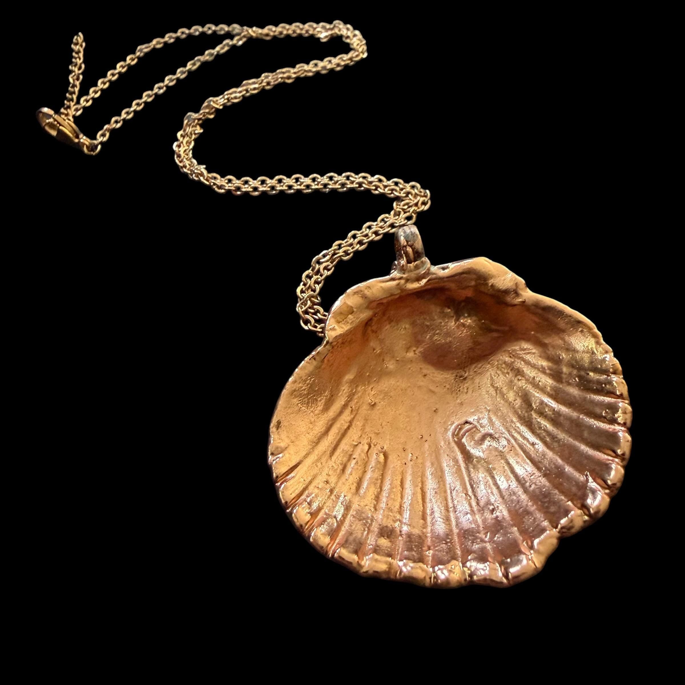 Real Sea Shell Electroformed Copper Necklace | Handmade Coastal Pendant | Rose Gold Stainless Steel Chain | One-of-a-Kind Beach Jewelry