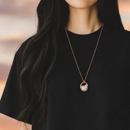 Electroformed Seashell Necklace: Copper Coastal Pendant, Rose Gold Chain