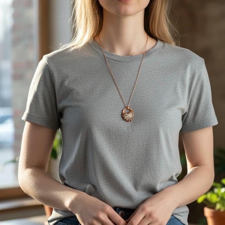 Electroformed Seashell Necklace: Copper Coastal Pendant, Rose Gold Chain