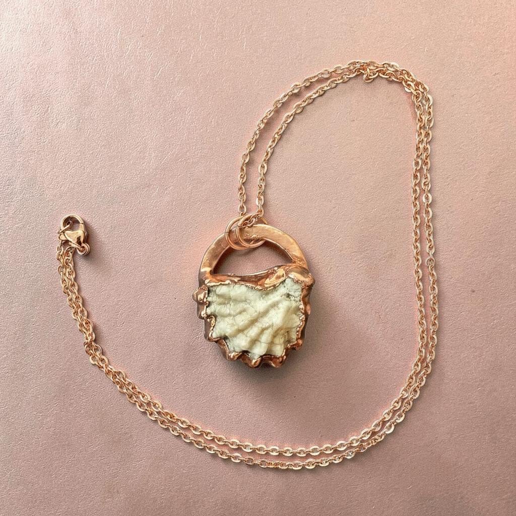 Electroformed Seashell Necklace: Copper Coastal Pendant, Rose Gold Chain