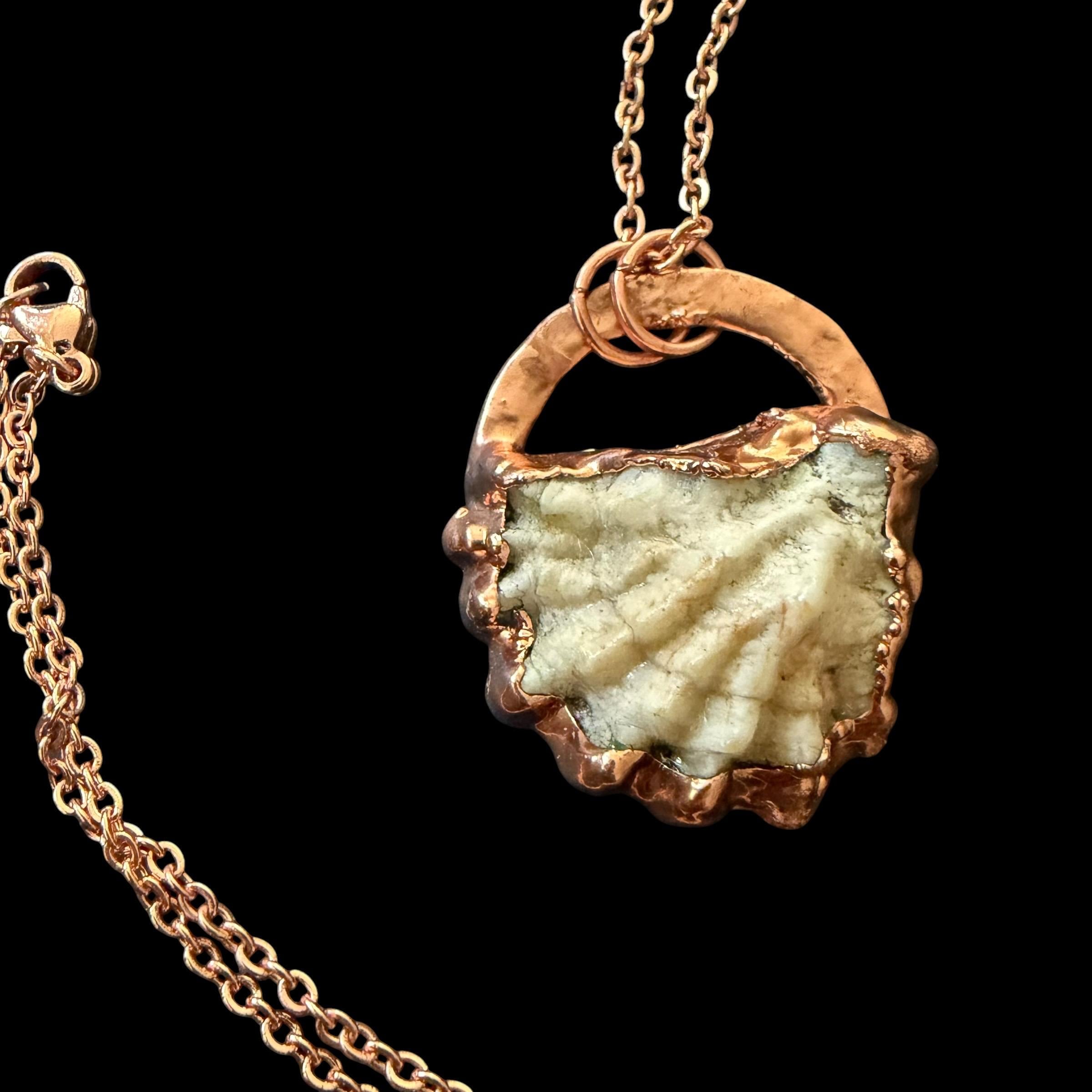 Electroformed Seashell Necklace: Copper Coastal Pendant, Rose Gold Chain