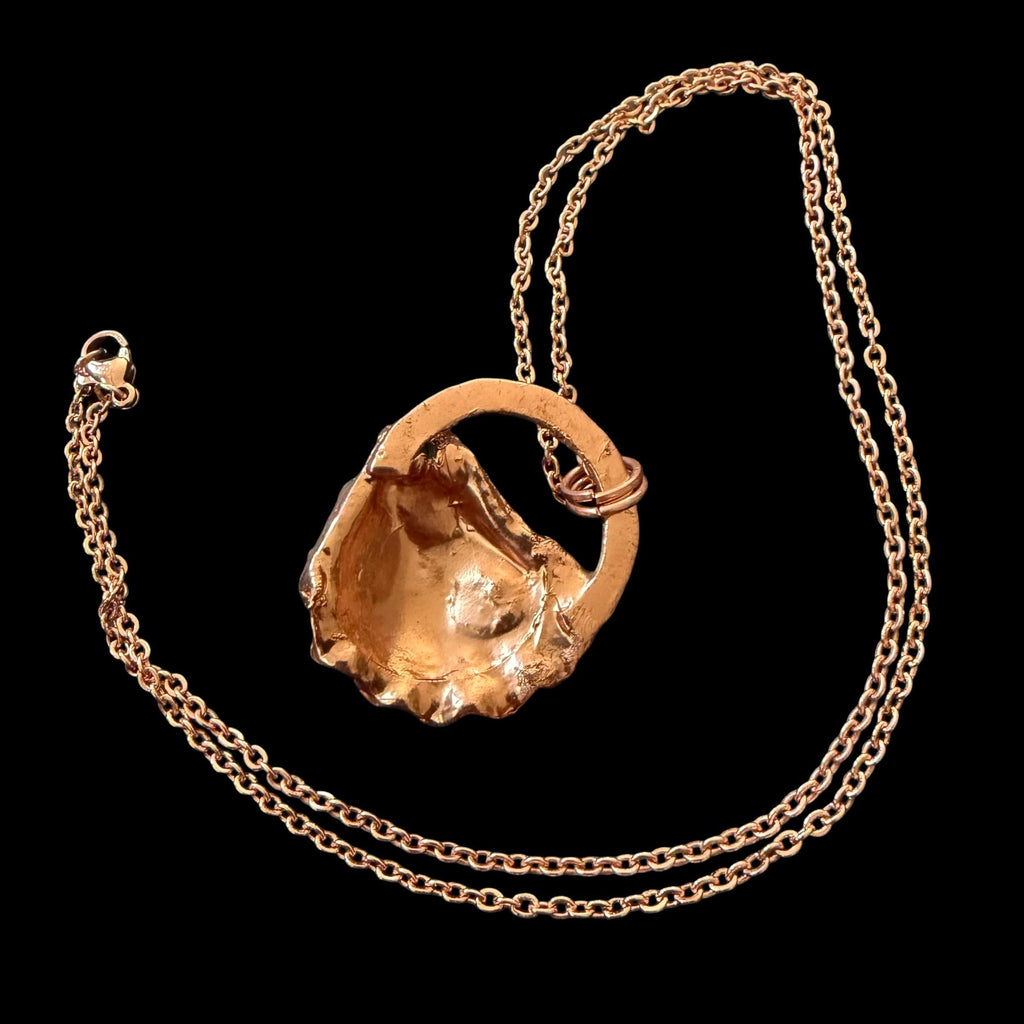 Electroformed Seashell Necklace: Copper Coastal Pendant, Rose Gold Chain