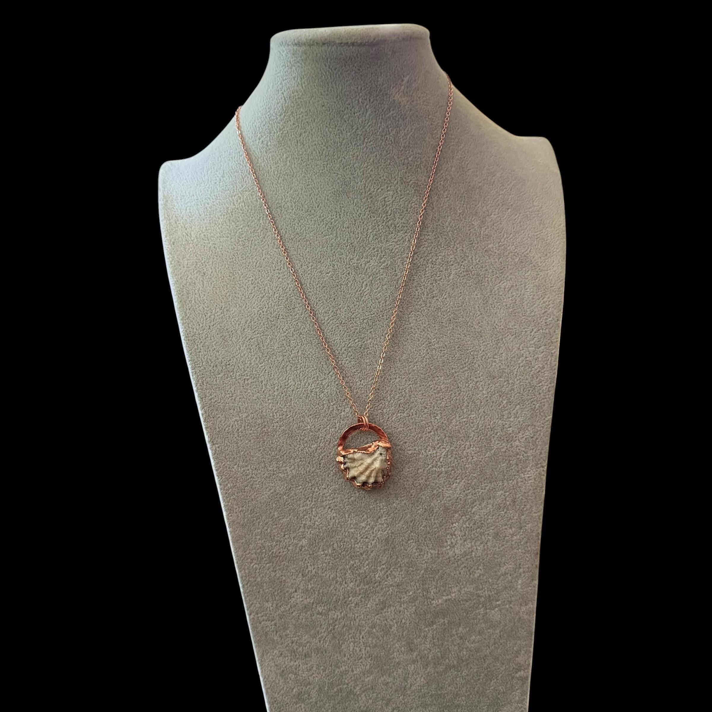 Electroformed Seashell Necklace: Copper Coastal Pendant, Rose Gold Chain