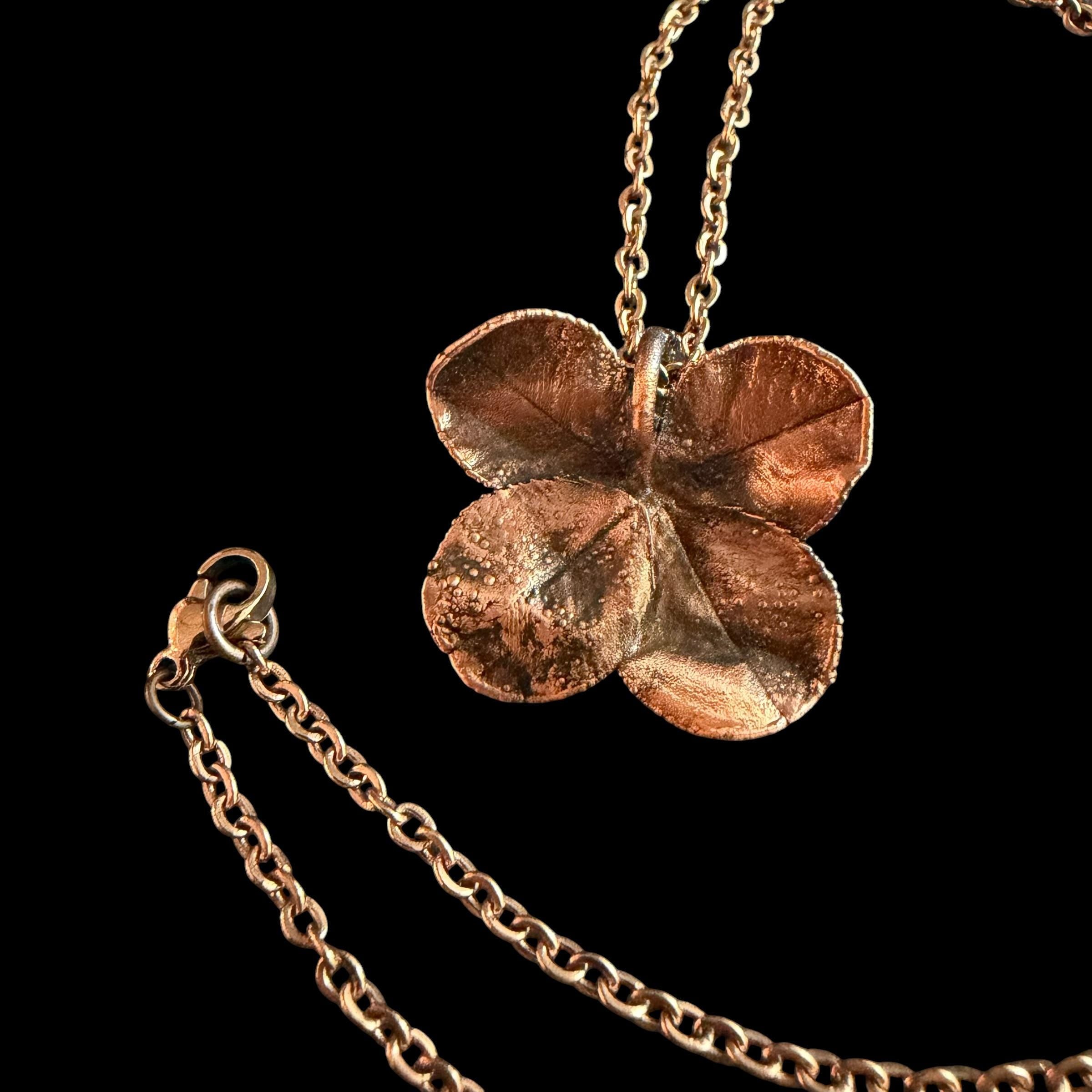 Real Four Leaf Clover Necklace | Electroformed Copper Pendant | Genuine Lucky Clover | Handmade Boho Good Luck Gift