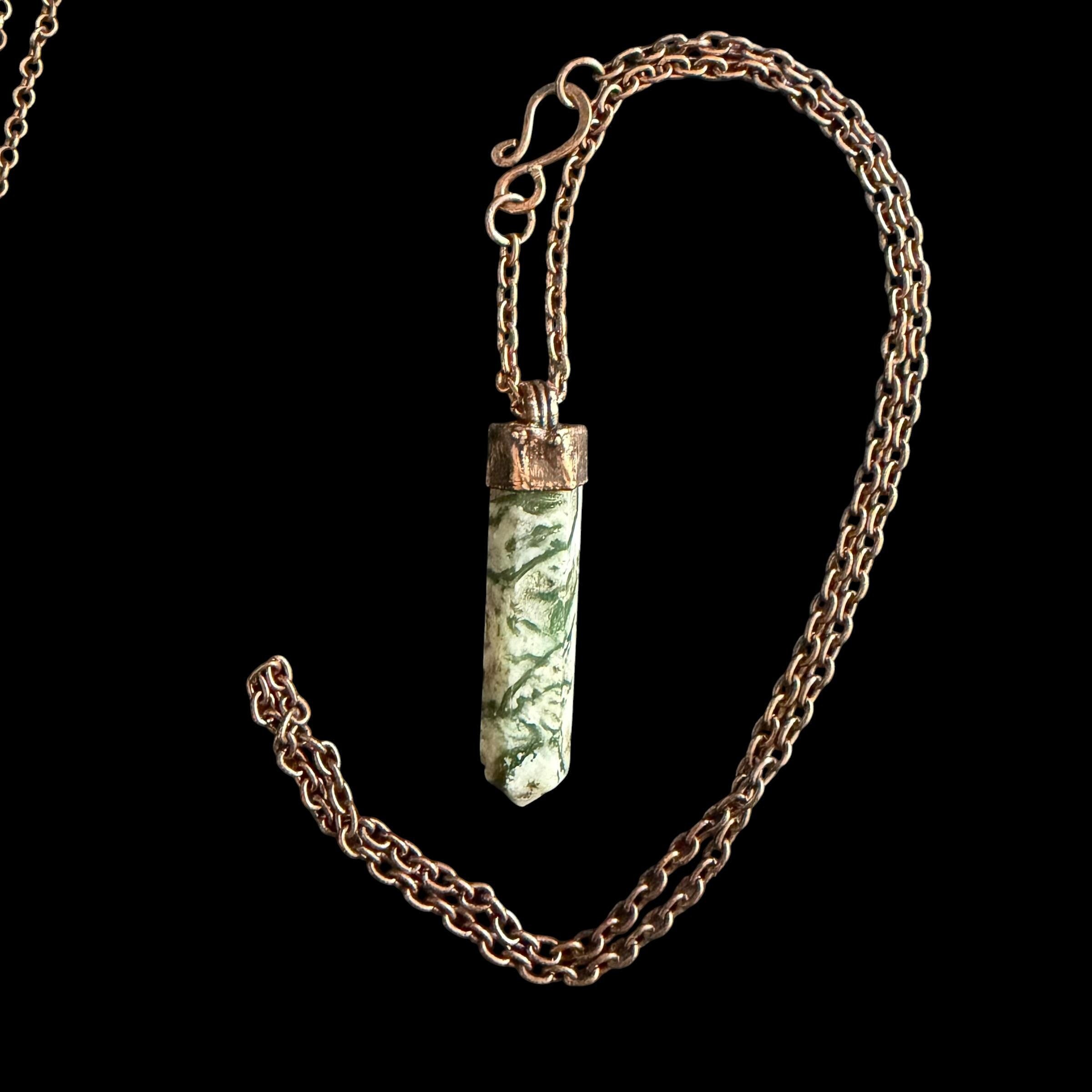 Tree Agate Point Necklace | Electroformed Copper Crystal Pendant | Handmade Boho Gemstone Jewelry | Nature Lover Gift