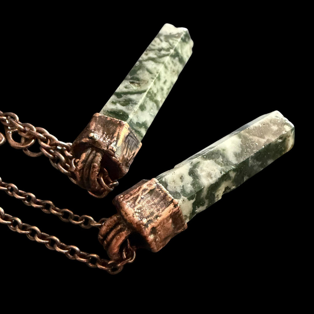 Tree Agate Point Necklace | Electroformed Copper Crystal Pendant | Handmade Boho Gemstone Jewelry | Nature Lover Gift