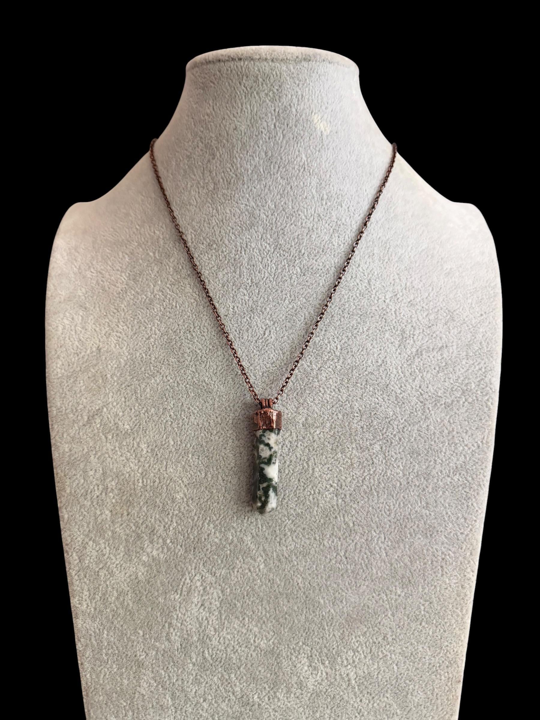 Tree Agate Point Necklace | Electroformed Copper Crystal Pendant | Handmade Boho Gemstone Jewelry | Nature Lover Gift