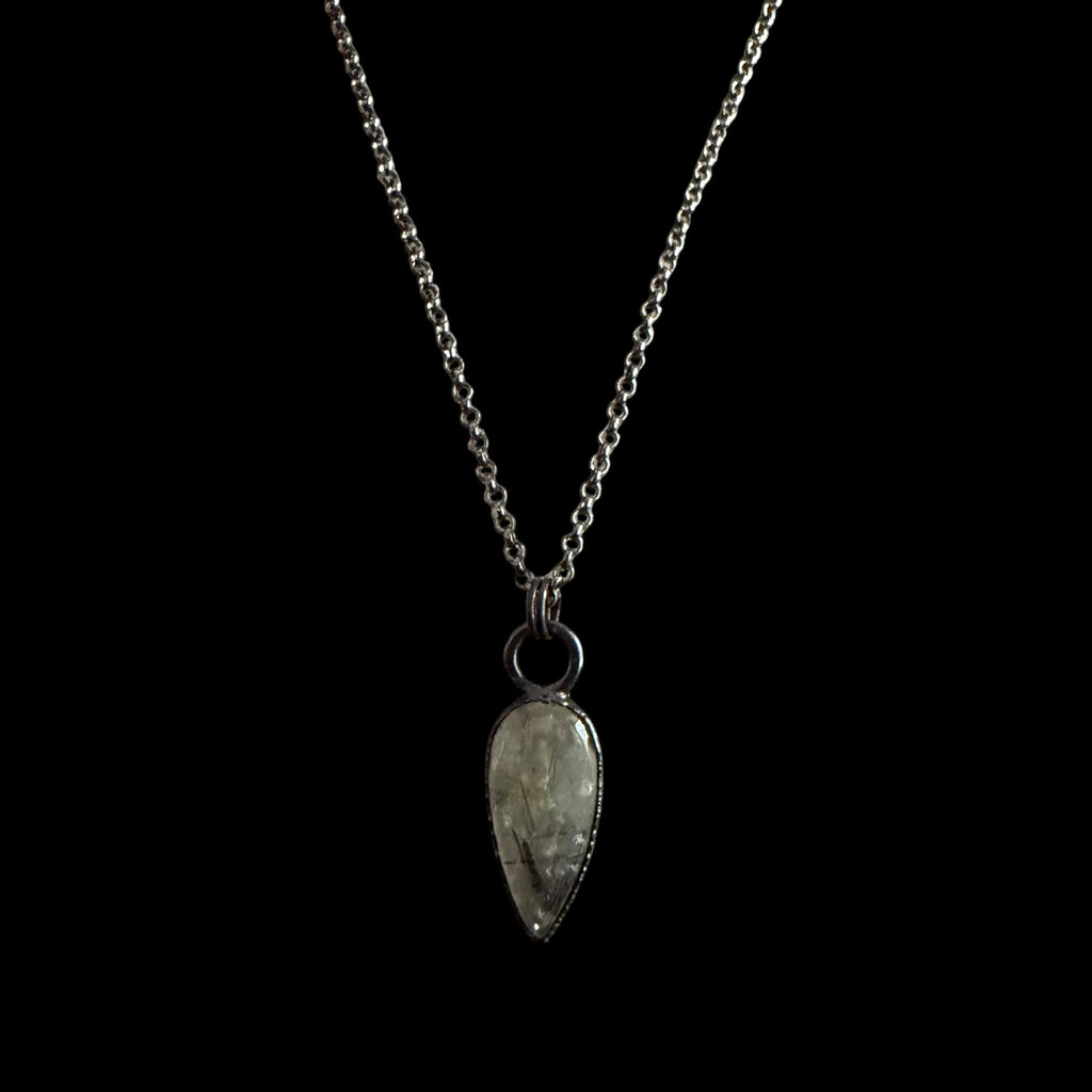 Black Tourmalinated Quartz Necklace | Electroformed Teardrop Pendant | Handmade Crystal Jewelry | Boho Protection Necklace