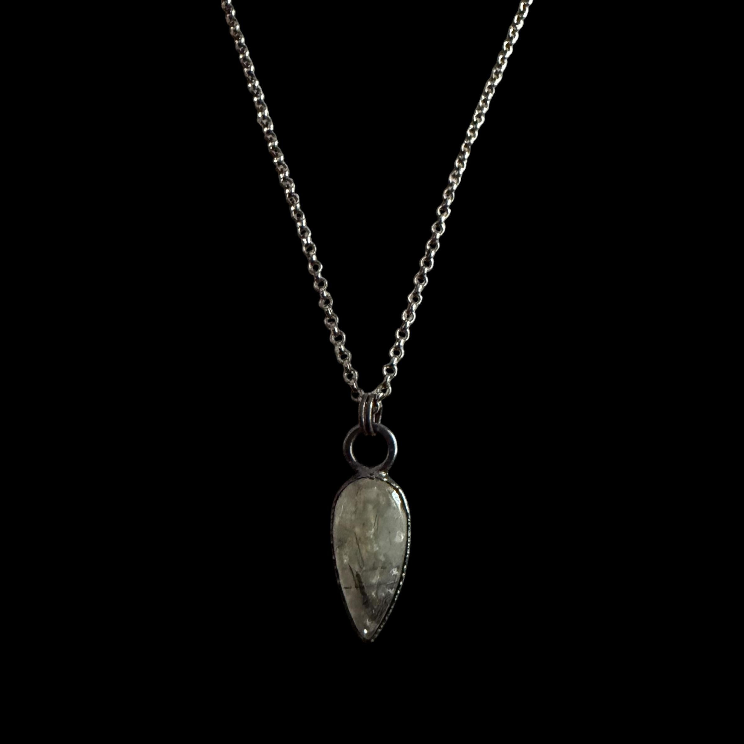 Black Tourmalinated Quartz Necklace | Electroformed Teardrop Pendant | Handmade Crystal Jewelry | Boho Protection Necklace