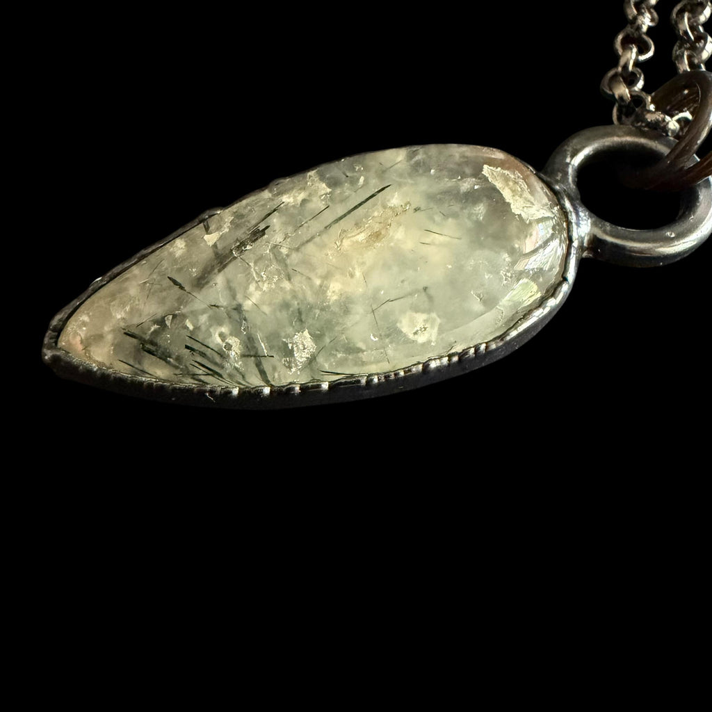 Black Tourmalinated Quartz Necklace | Electroformed Teardrop Pendant | Handmade Crystal Jewelry | Boho Protection Necklace