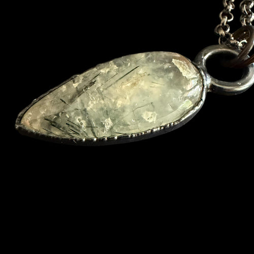 Black Tourmalinated Quartz Necklace | Electroformed Teardrop Pendant | Handmade Crystal Jewelry | Boho Protection Necklace