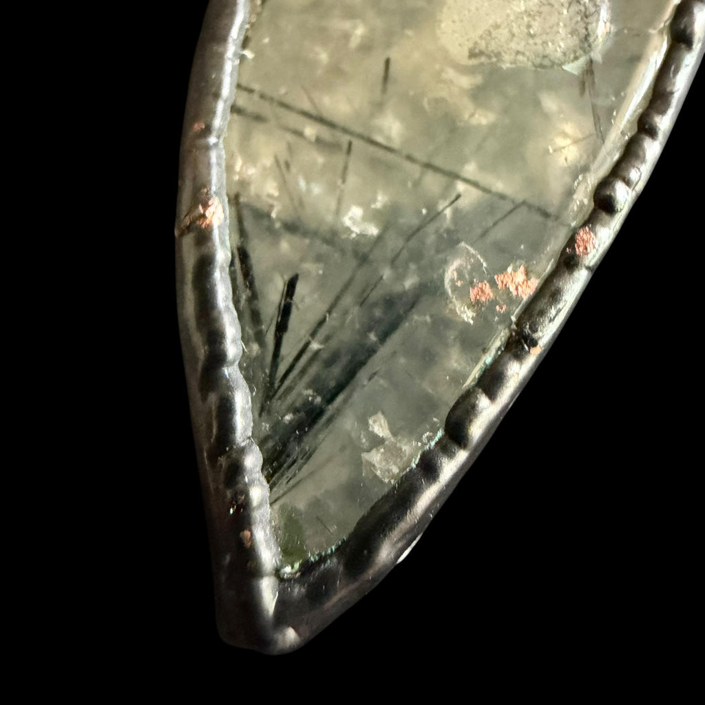 Black Tourmalinated Quartz Necklace | Electroformed Teardrop Pendant | Handmade Crystal Jewelry | Boho Protection Necklace