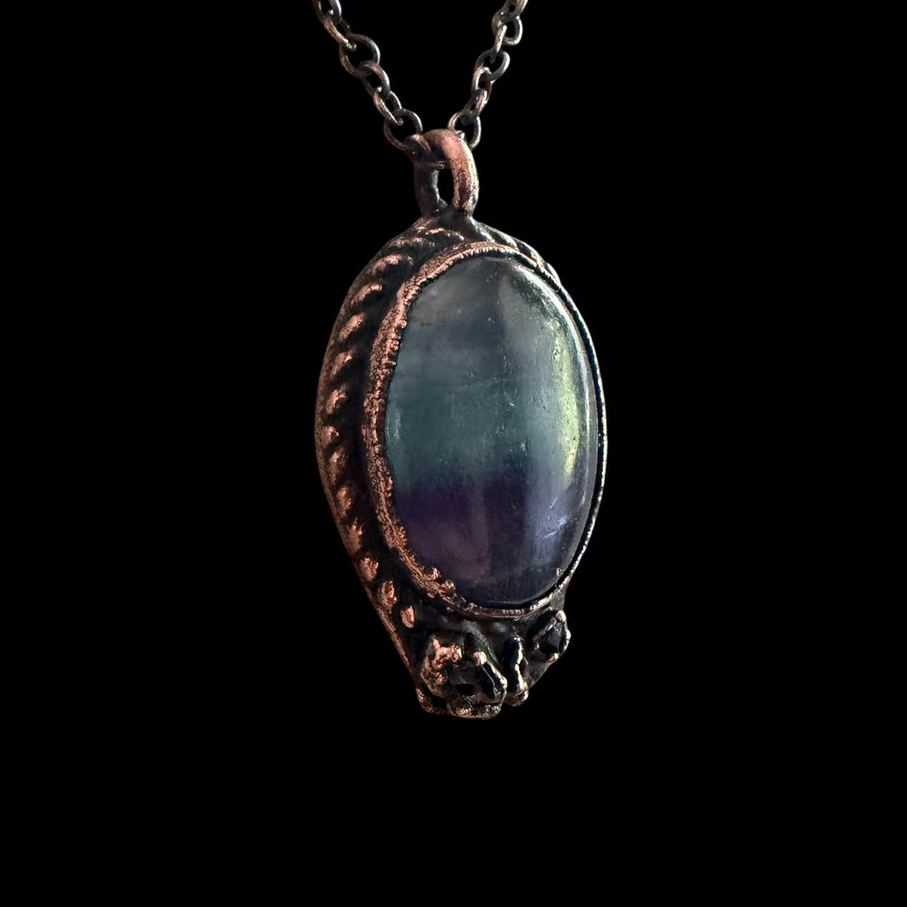 Rainbow Fluorite Necklace | Electroformed Copper Pendant with Herkimer Quartz | Handmade Crystal Jewelry | Boho Gift