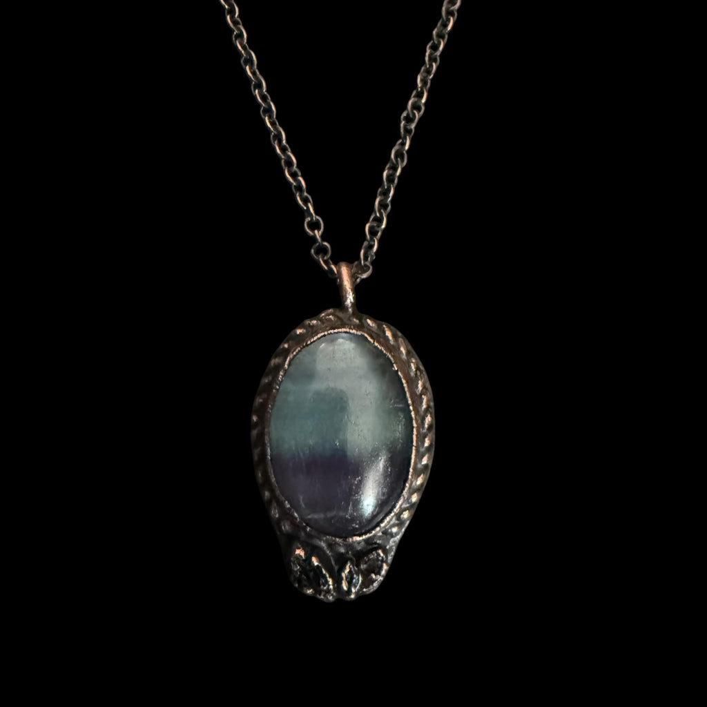 Rainbow Fluorite Necklace | Electroformed Copper Pendant with Herkimer Quartz | Handmade Crystal Jewelry | Boho Gift