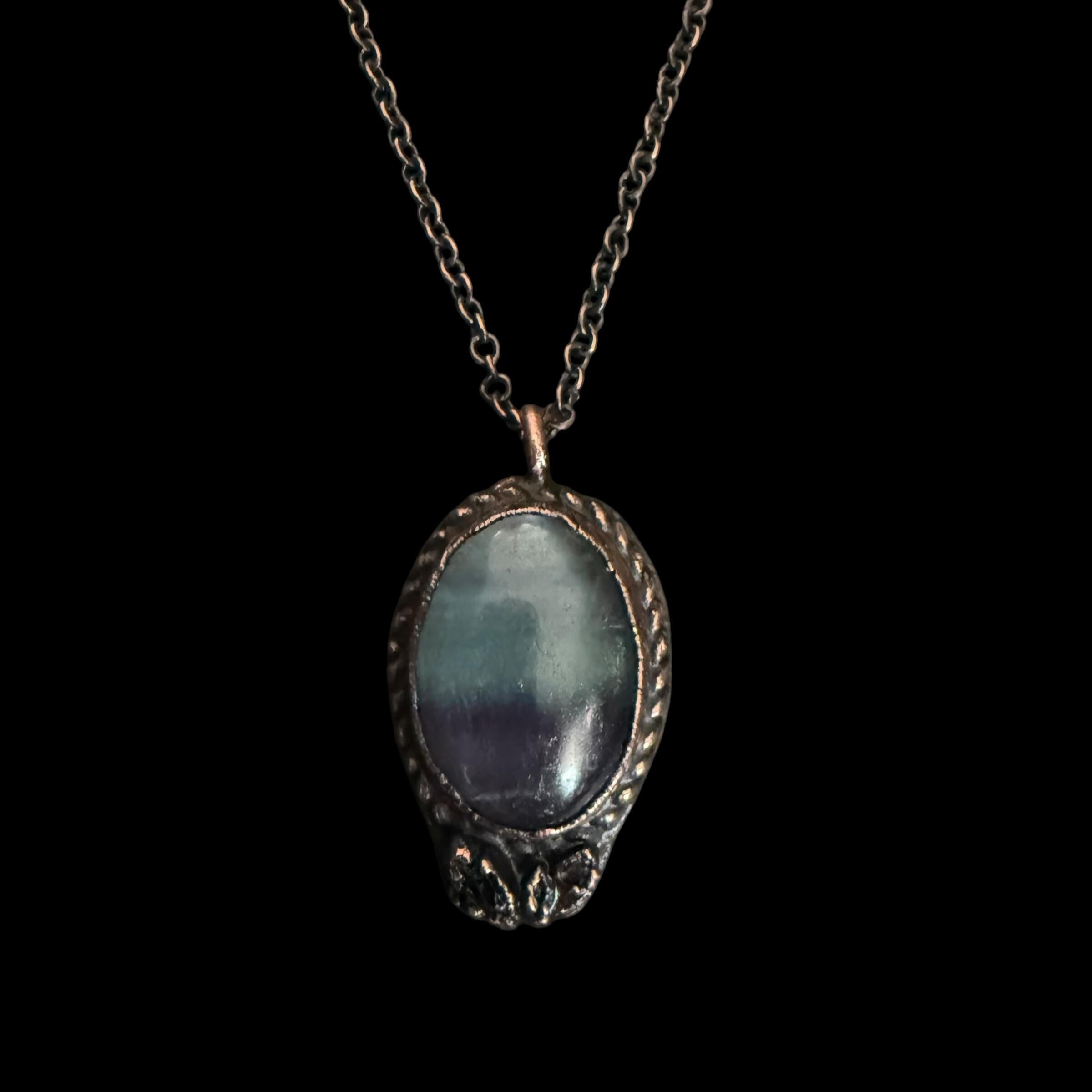 Rainbow Fluorite Necklace | Electroformed Copper Pendant with Herkimer Quartz | Handmade Crystal Jewelry | Boho Gift