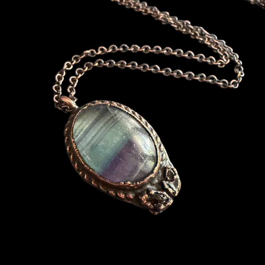 Rainbow Fluorite Necklace | Electroformed Copper Pendant with Herkimer Quartz | Handmade Crystal Jewelry | Boho Gift