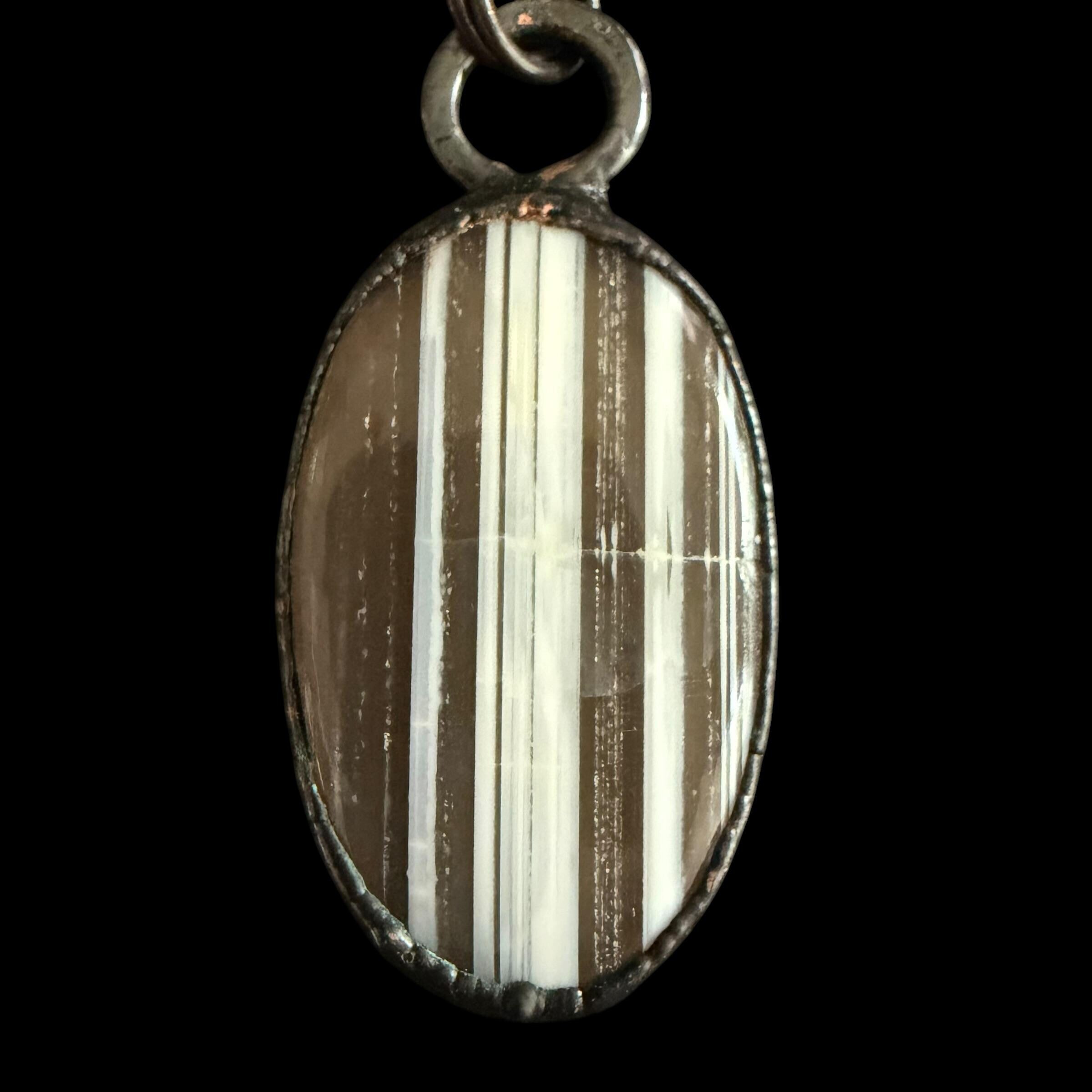 Zebra Jasper Necklace | Striped Black Gemstone Pendant | Electroformed Handmade Jewelry | Boho Layering Necklace