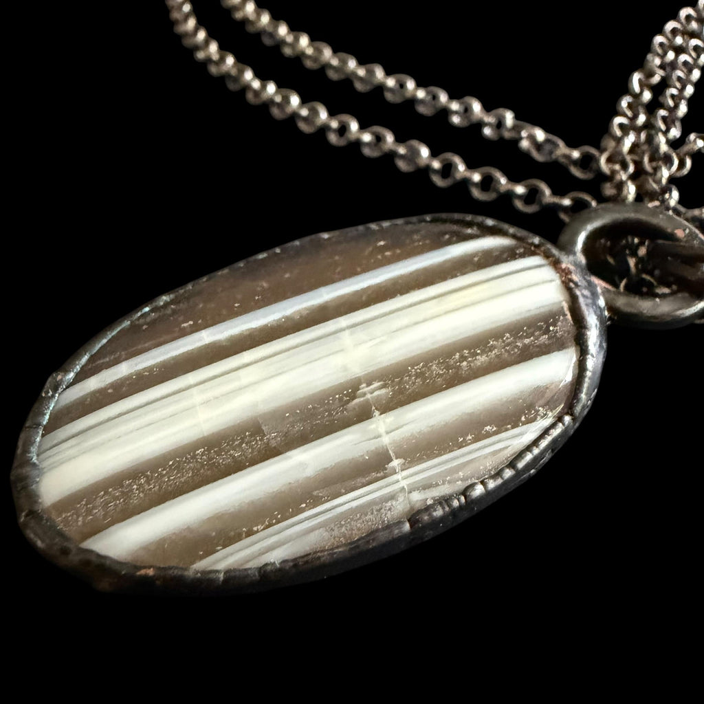 Zebra Jasper Necklace | Striped Black Gemstone Pendant | Electroformed Handmade Jewelry | Boho Layering Necklace