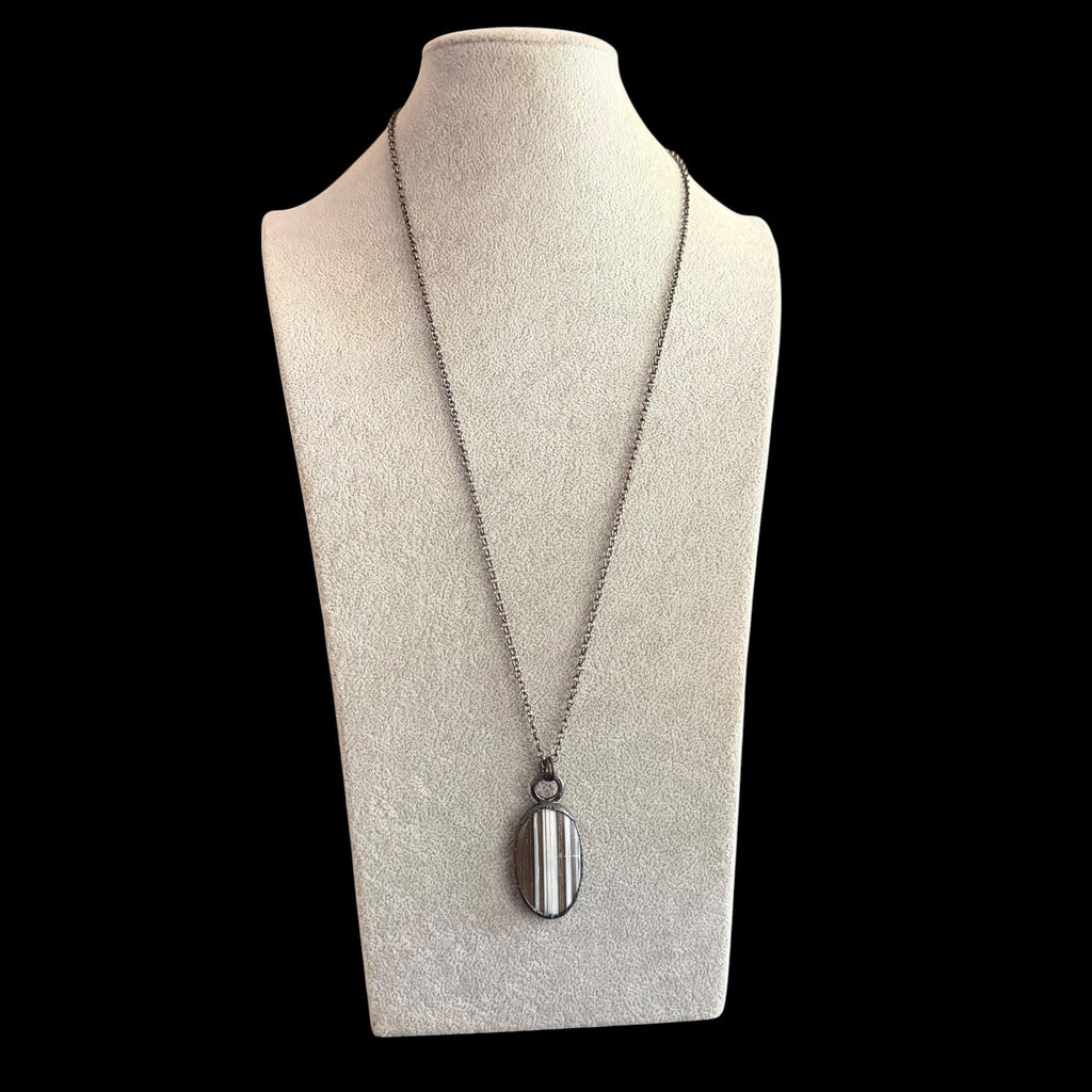 Zebra Jasper Necklace | Striped Black Gemstone Pendant | Electroformed Handmade Jewelry | Boho Layering Necklace