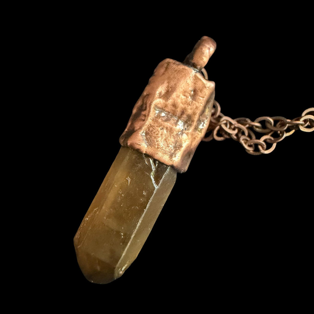 Hematite Quartz Point Necklace with Black Obsidian | Electroformed Copper Crystal Pendant | Handmade Boho Protection