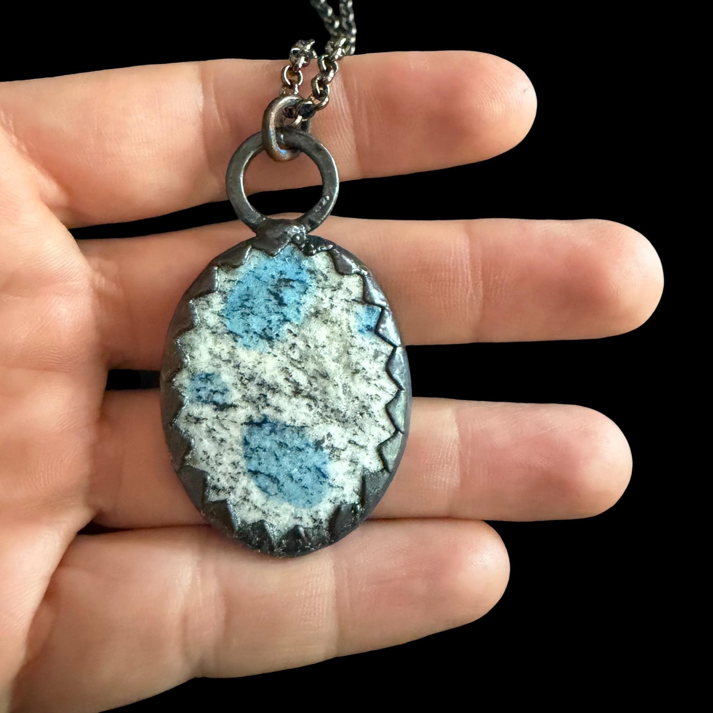 K2 Jasper Stone Necklace | Electroformed Handmade Crystal Jewelry | Boho Blue Gemstone Necklace