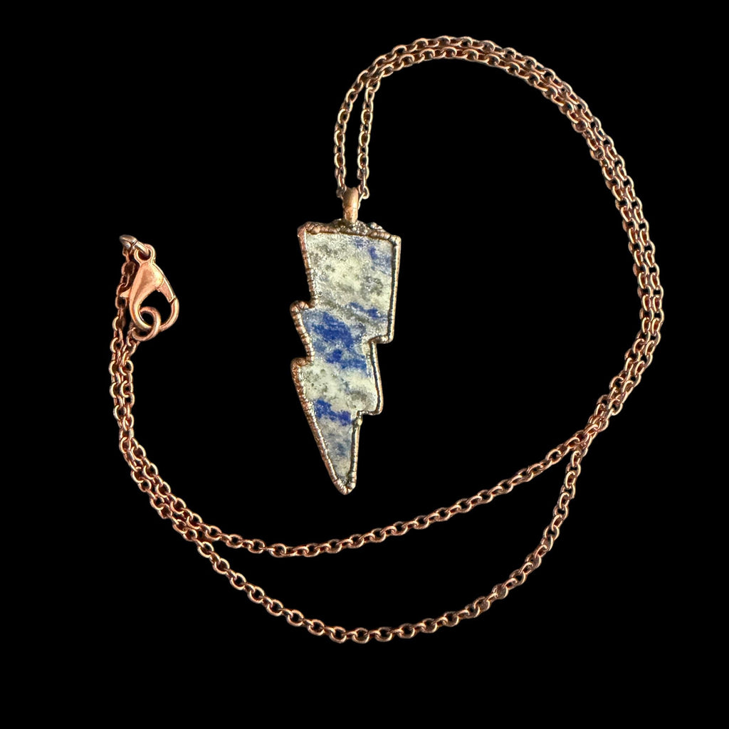 Lapis Lazuli Lightning Bolt Necklace | Electroformed Copper Pendant | Handmade Crystal Jewelry | Boho Statement Gift