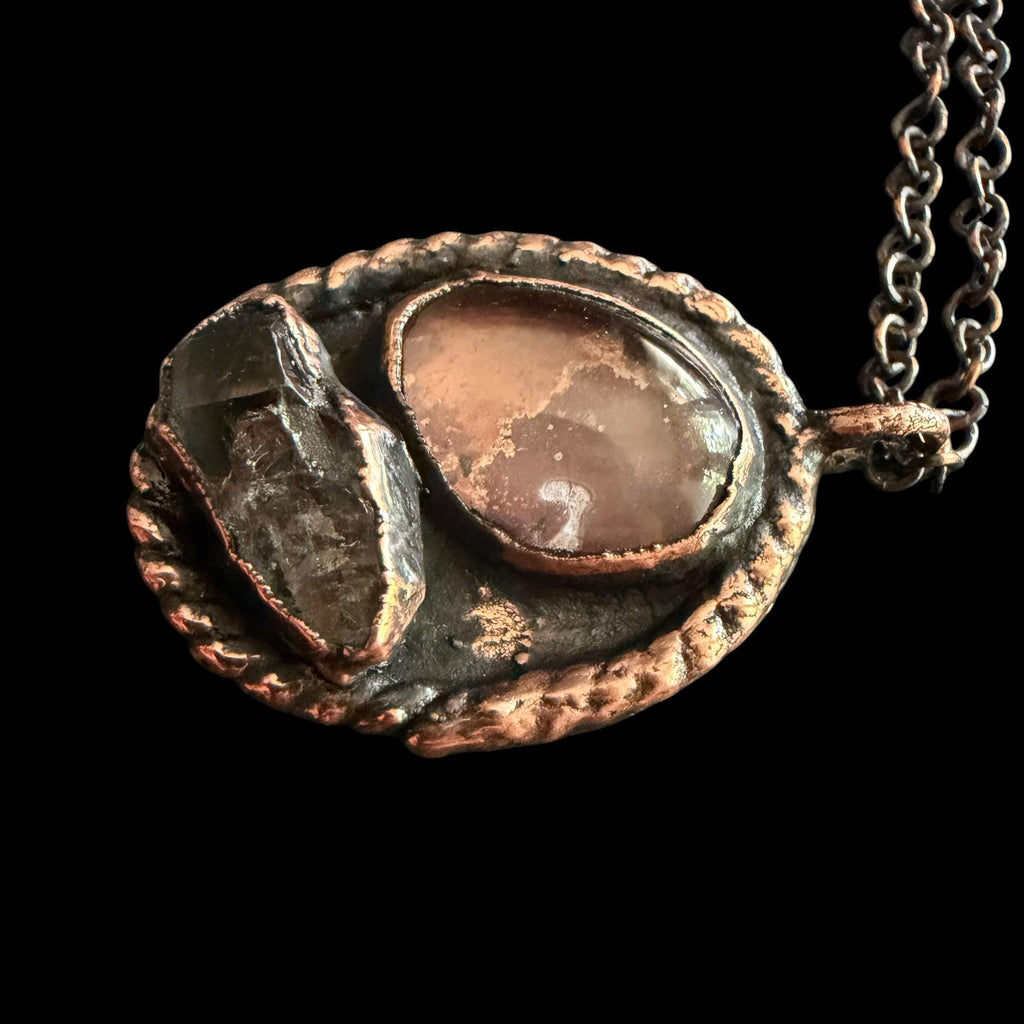 Herkimer Quartz & Quartz Necklace | Electroformed Copper Pendant | Handmade Crystal Jewelry | Boho Love Gift