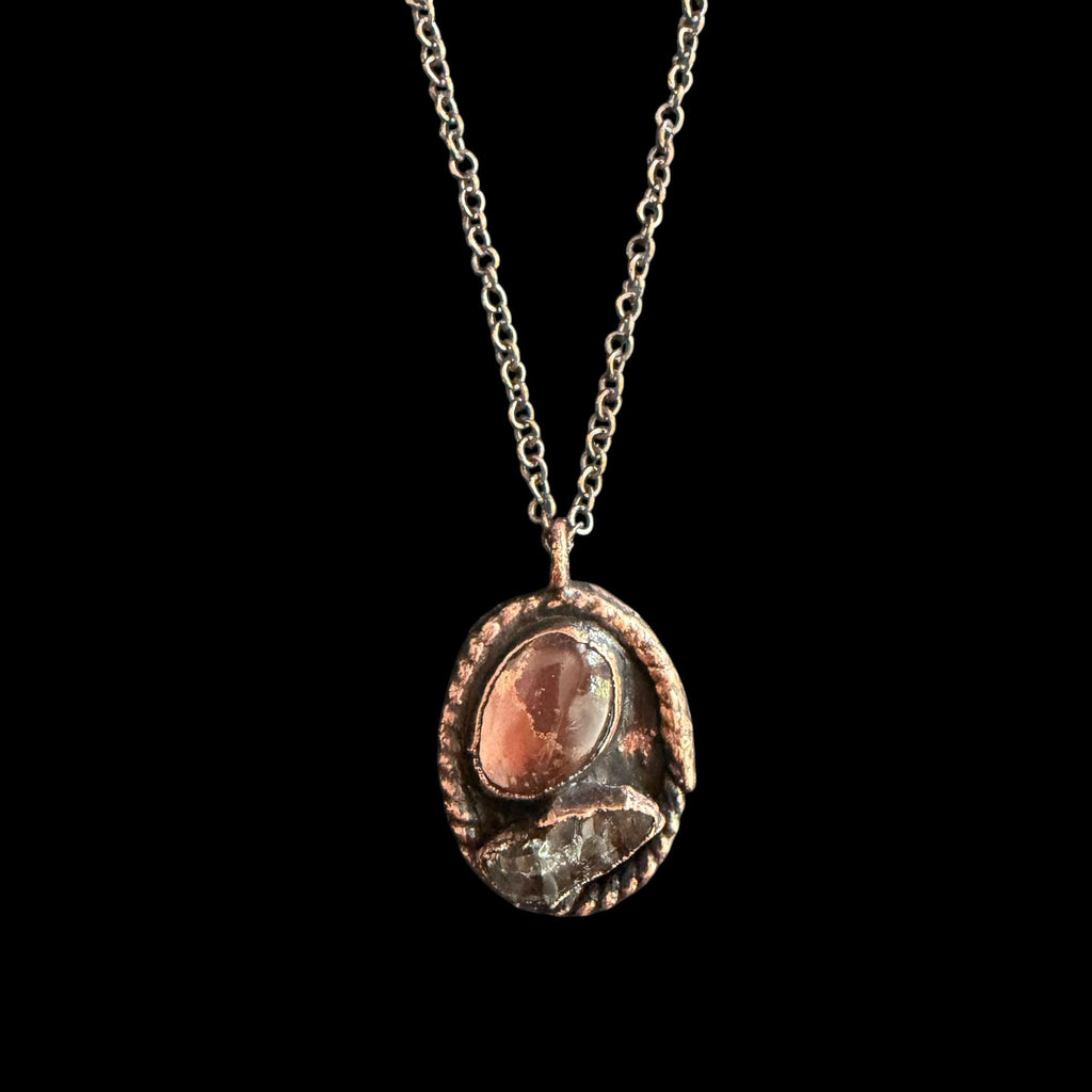 Herkimer Quartz & Quartz Necklace | Electroformed Copper Pendant | Handmade Crystal Jewelry | Boho Love Gift