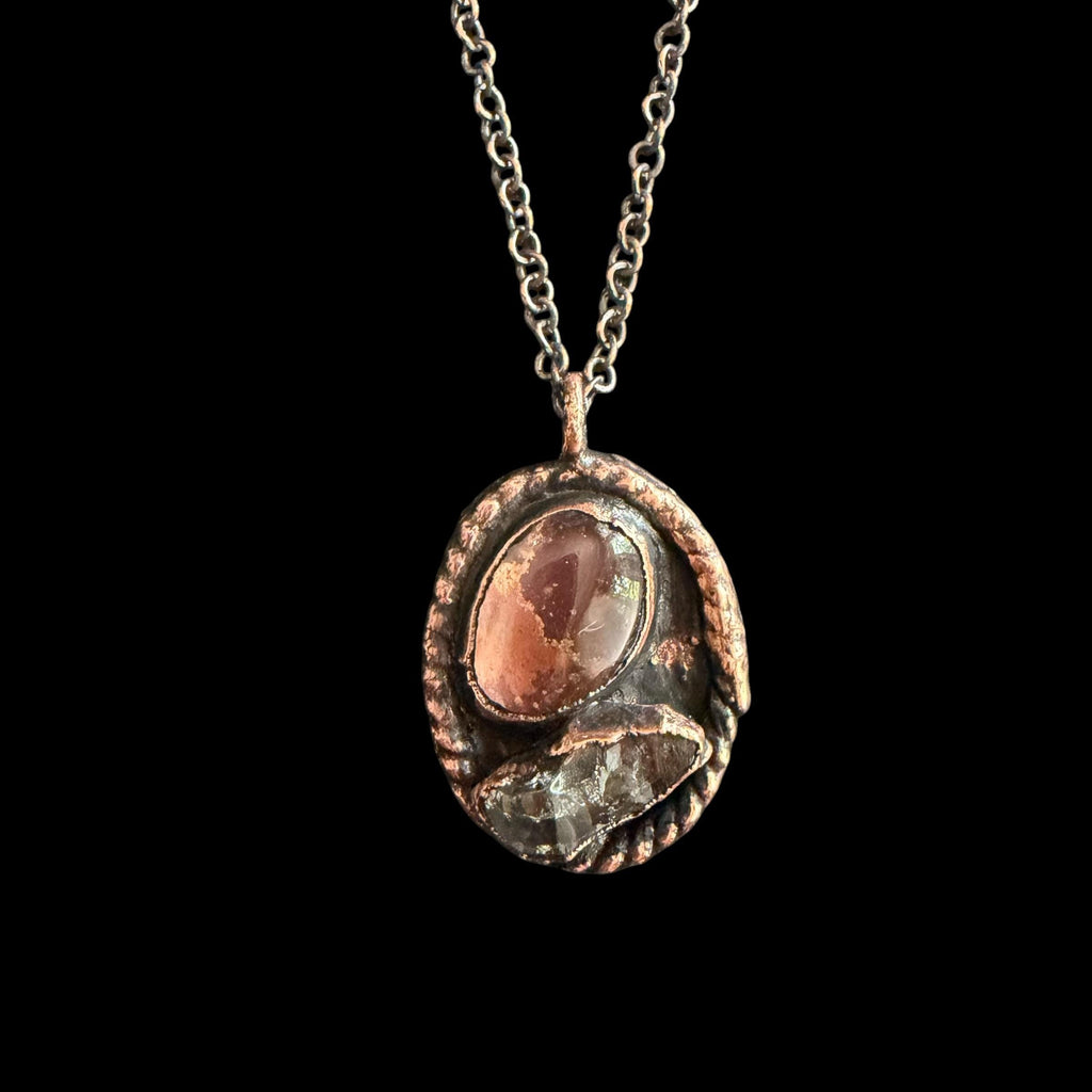 Herkimer Quartz & Quartz Necklace | Electroformed Copper Pendant | Handmade Crystal Jewelry | Boho Love Gift